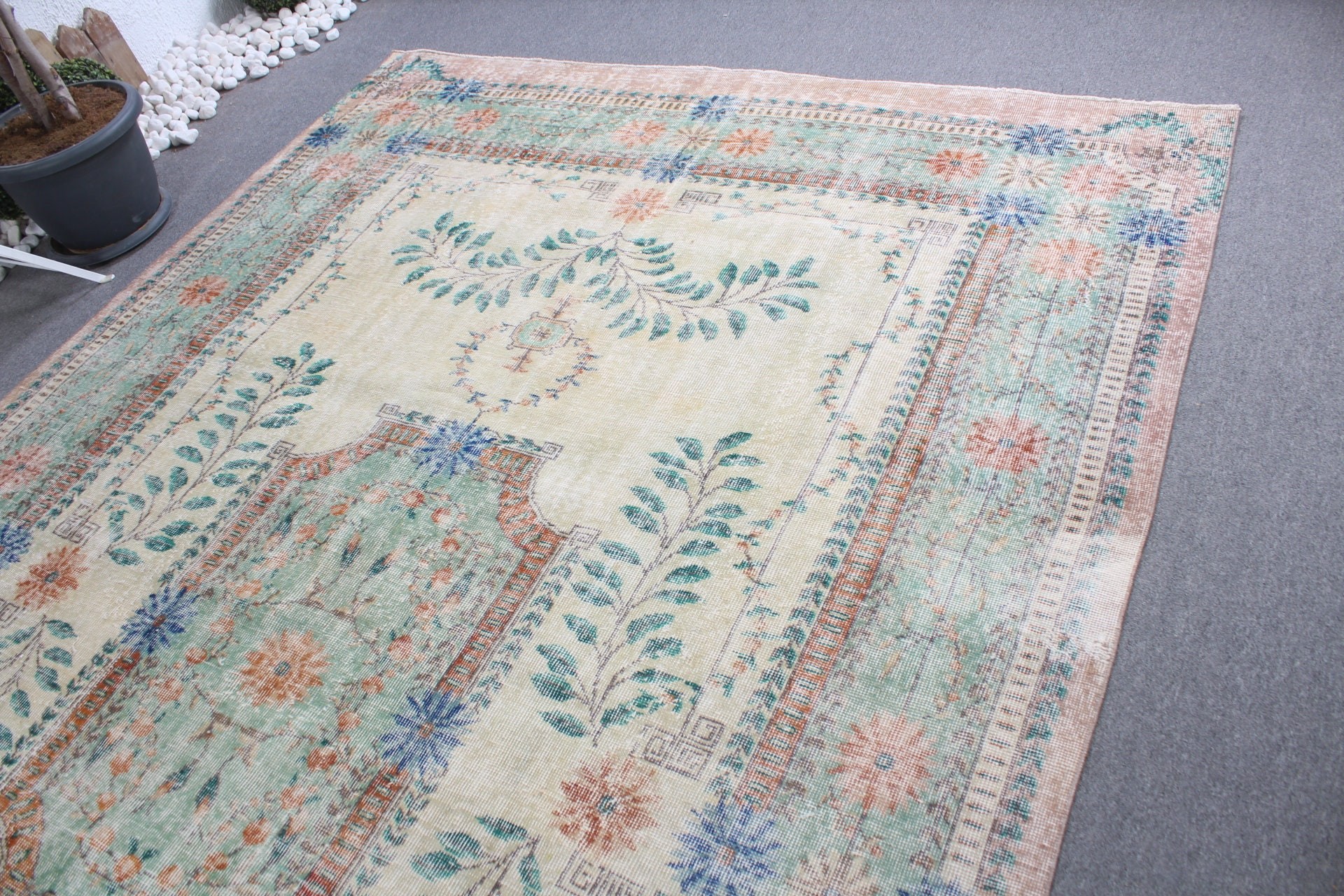 7.3x11.5 ft Oversize Rug, Turkish Rug, Antique Rug, Vintage Rugs, Green Floor Rug, Living Room Rugs, Anatolian Rugs, Cute Rug, Salon Rugs