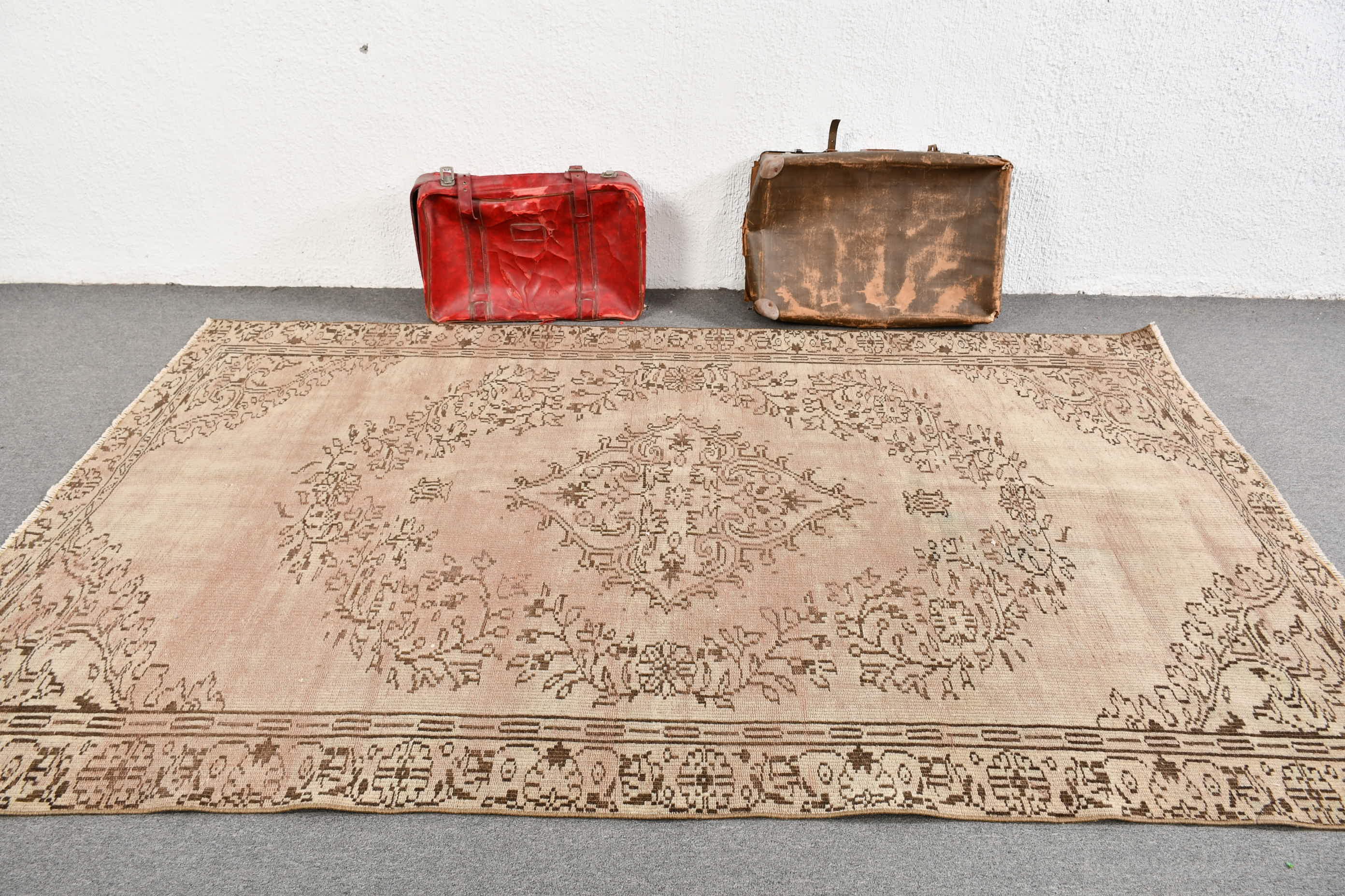 Salon Halıları, Yatak Odası Halısı, Salon Halıları, Bohem Halıları, Kahverengi Oushak Halısı, 5.7x9.1 ft Büyük Halı, Vintage Halılar, Ev Dekorasyonu Halısı, Türk Halısı