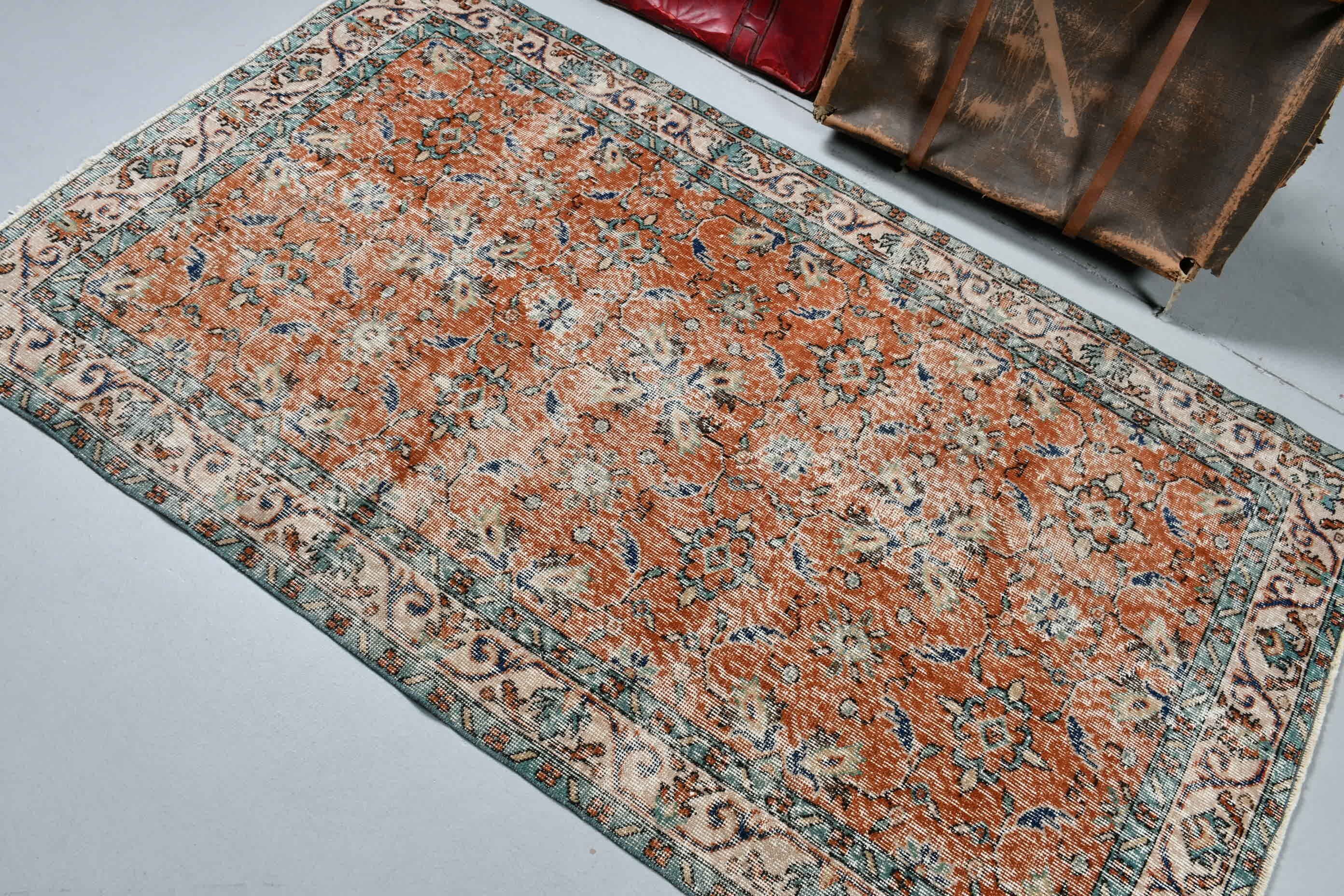 Kitchen Rugs, Orange Moroccan Rug, Dining Room Rugs, Turkish Rug, Anatolian Rug, 3.7x6.6 ft Area Rug, Retro Rug, Nursery Rugs, Vintage Rug