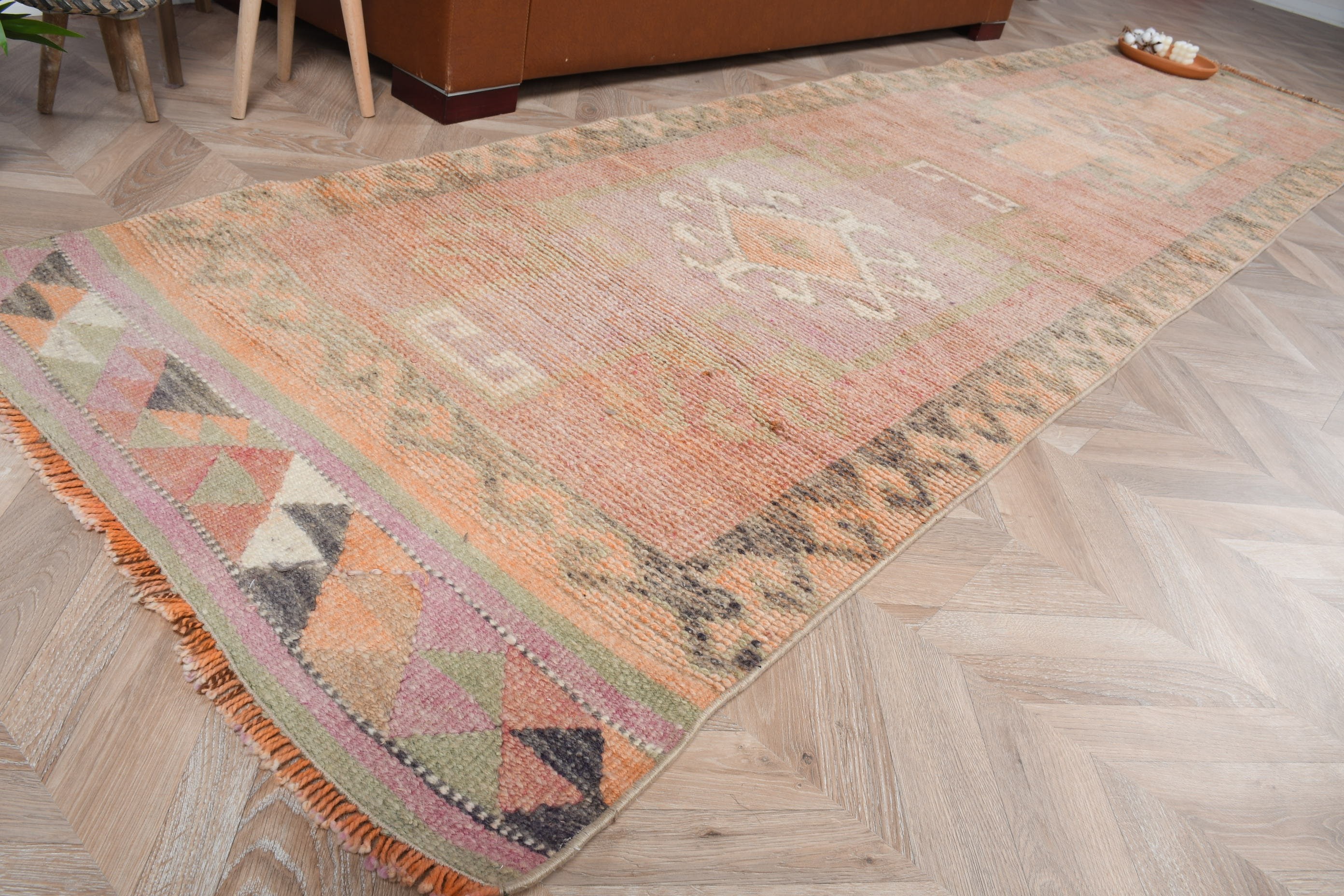 Pink Moroccan Rug, Turkish Rug, Vintage Rugs, 3x11.2 ft Runner Rugs, Rugs for Stair, Oushak Runner Rug Rugs, Floor Rugs, Kitchen Rug