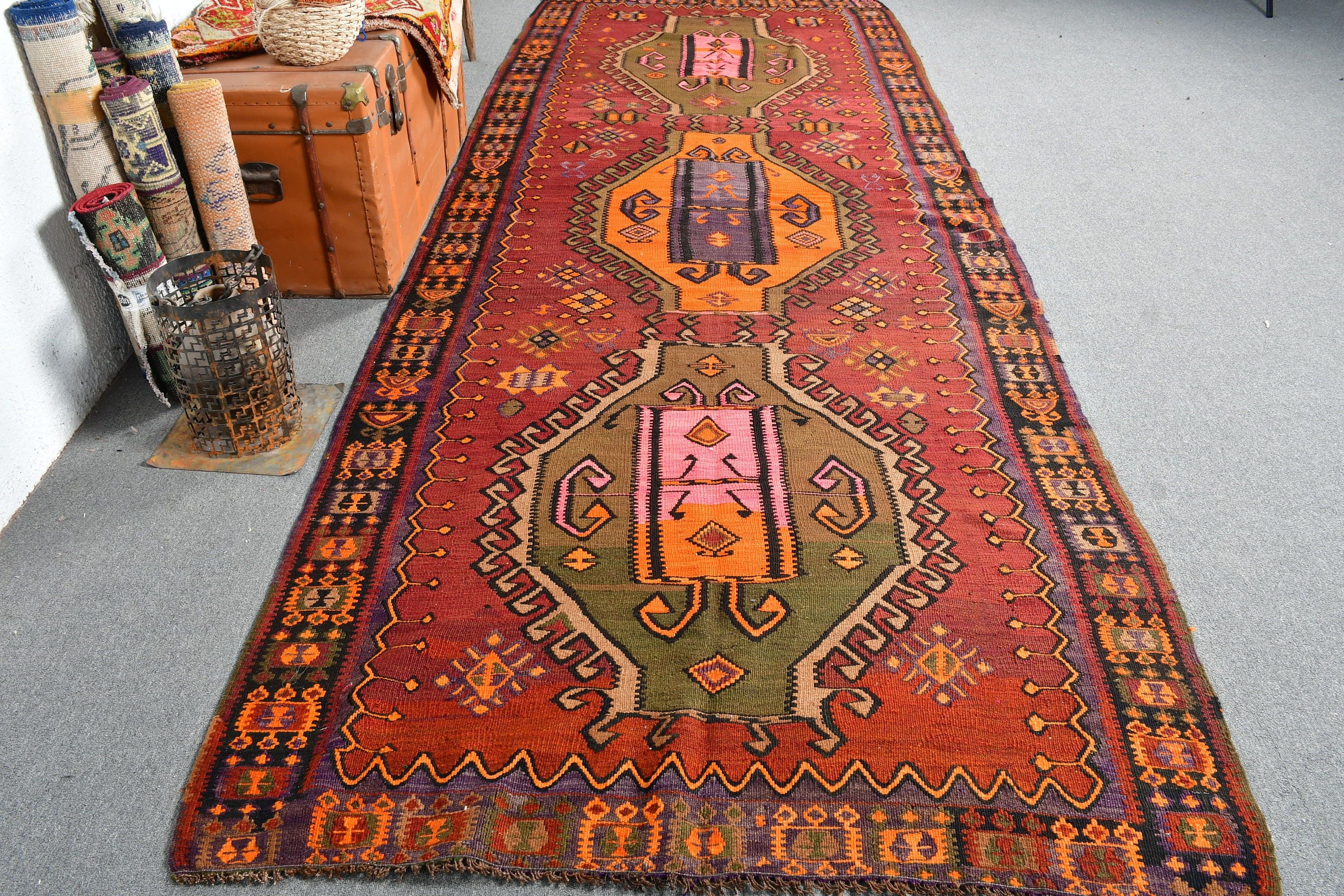 Runner Halıları, Aztek Halısı, Merdiven Halısı, Türk Halıları, Mutfak Halısı, Vintage Halı, 4.7x12.9 ft Runner Halısı, Antika Halılar, Kırmızı Oushak Halıları, Kilim