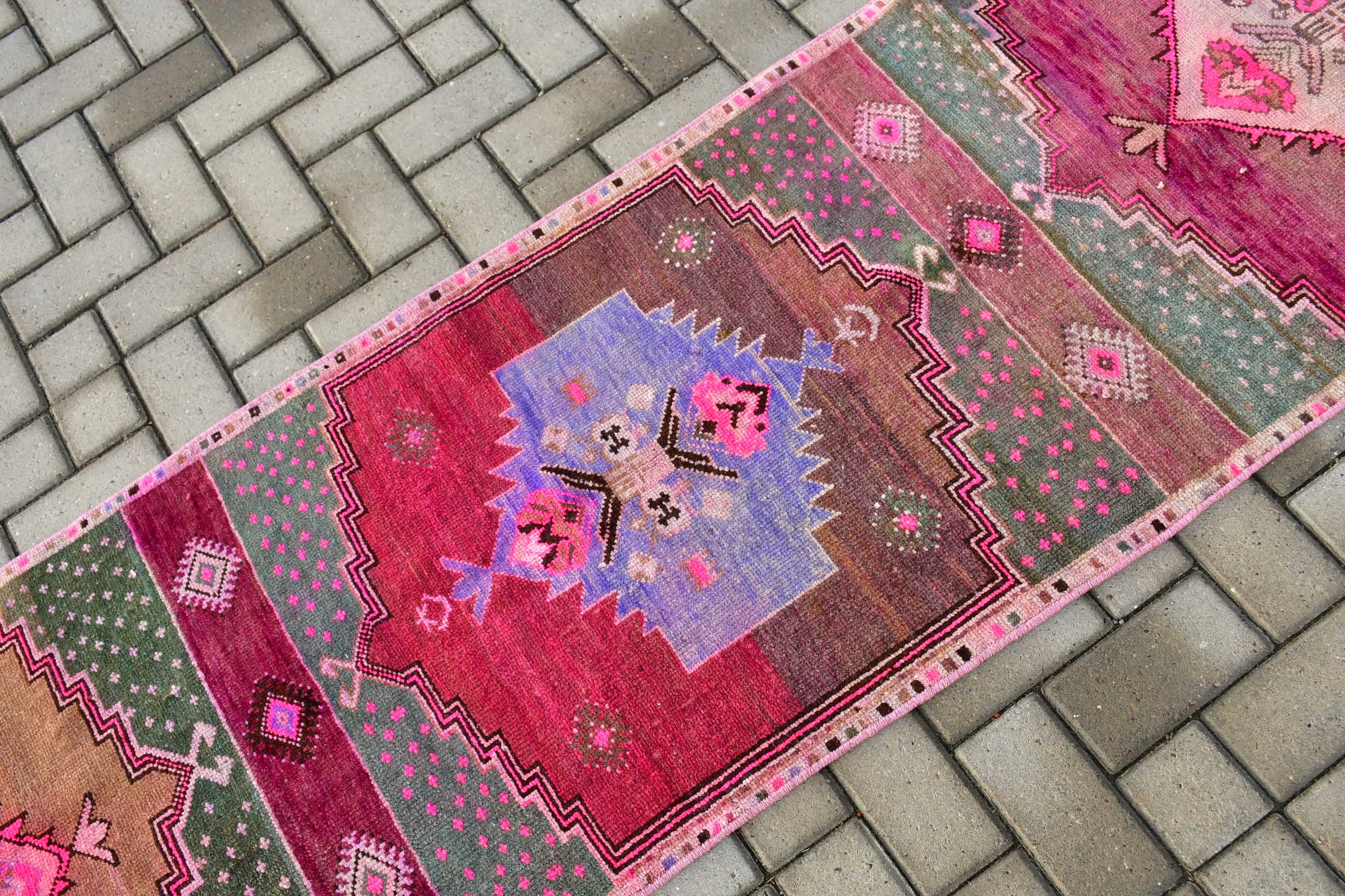 Corridor Rug, Pink Anatolian Rug, Kitchen Rug, Rugs for Runner, Turkish Rug, Floor Rug, Wool Rugs, Vintage Rug, 2.3x9.6 ft Runner Rugs