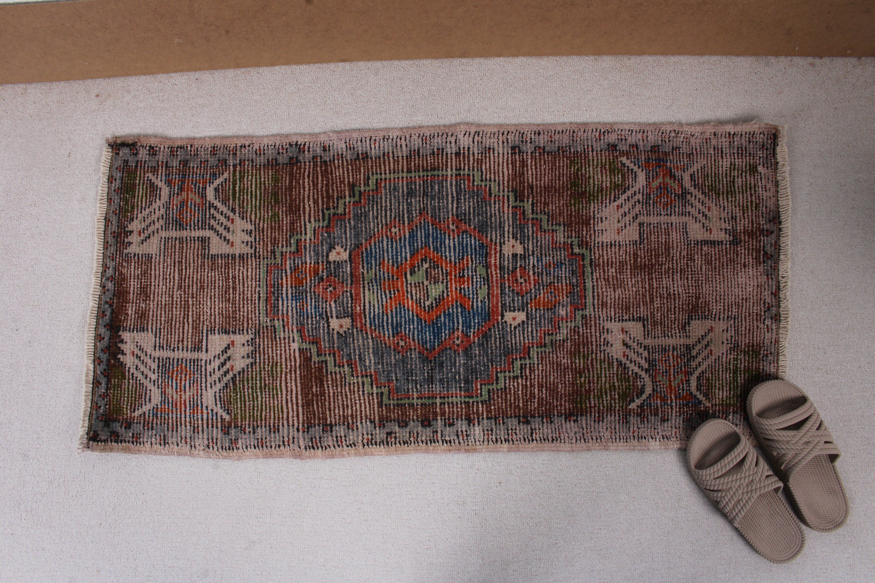 Duvara Asılı Halı, Mutfak Halıları, Türk Halısı, Vintage Halı, Küçük Vintage Halılar, Boho Halı, Kahverengi Soğuk Halı, 1.6x3.4 ft Küçük Halılar