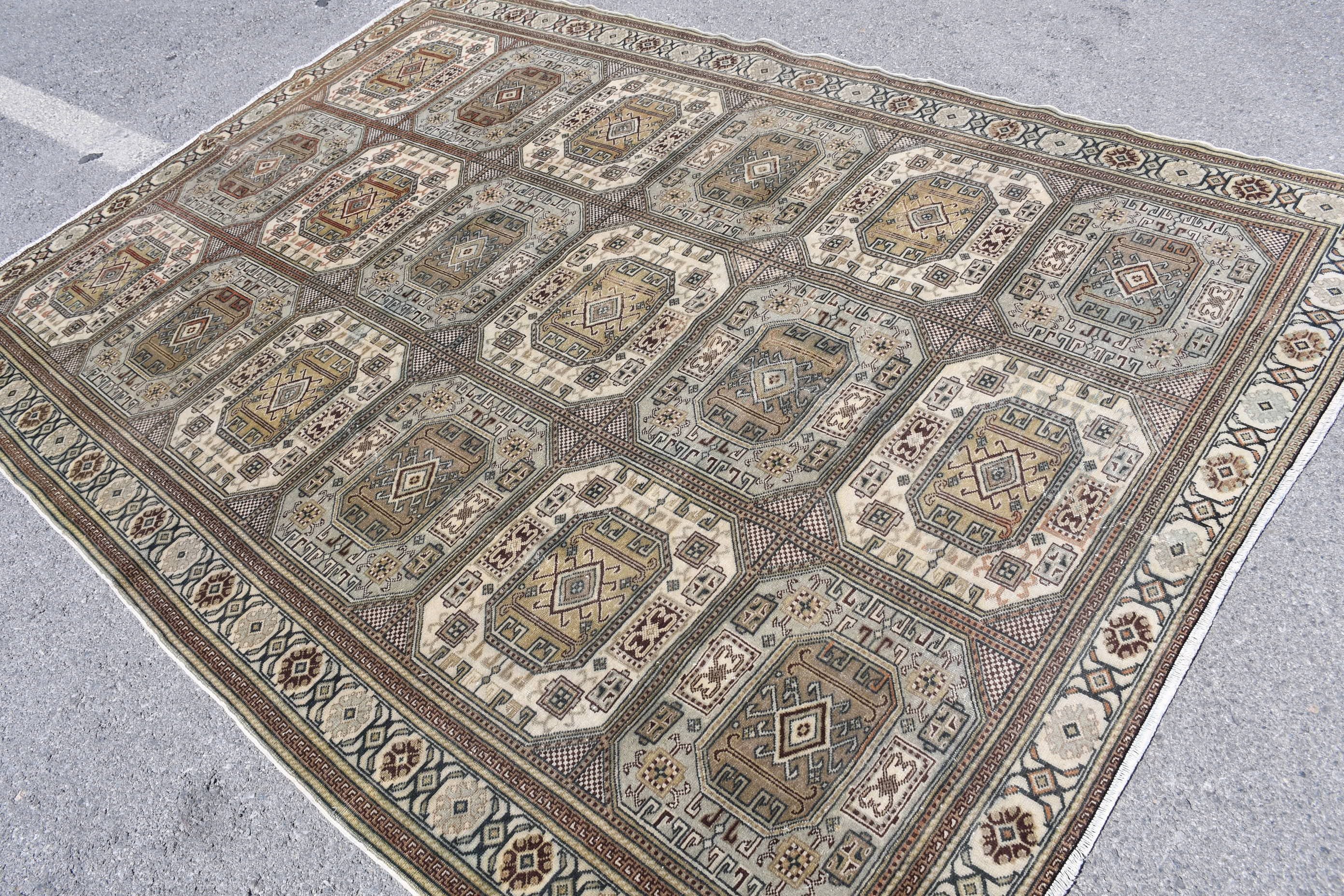 Türk Halıları, 6.6x9.2 ft Büyük Halı, Vintage Halılar, Salon Halısı, Yemek Odası Halısı, Yeşil Oushak Halısı, Özel Halı, Anadolu Halısı, Oushak Halısı