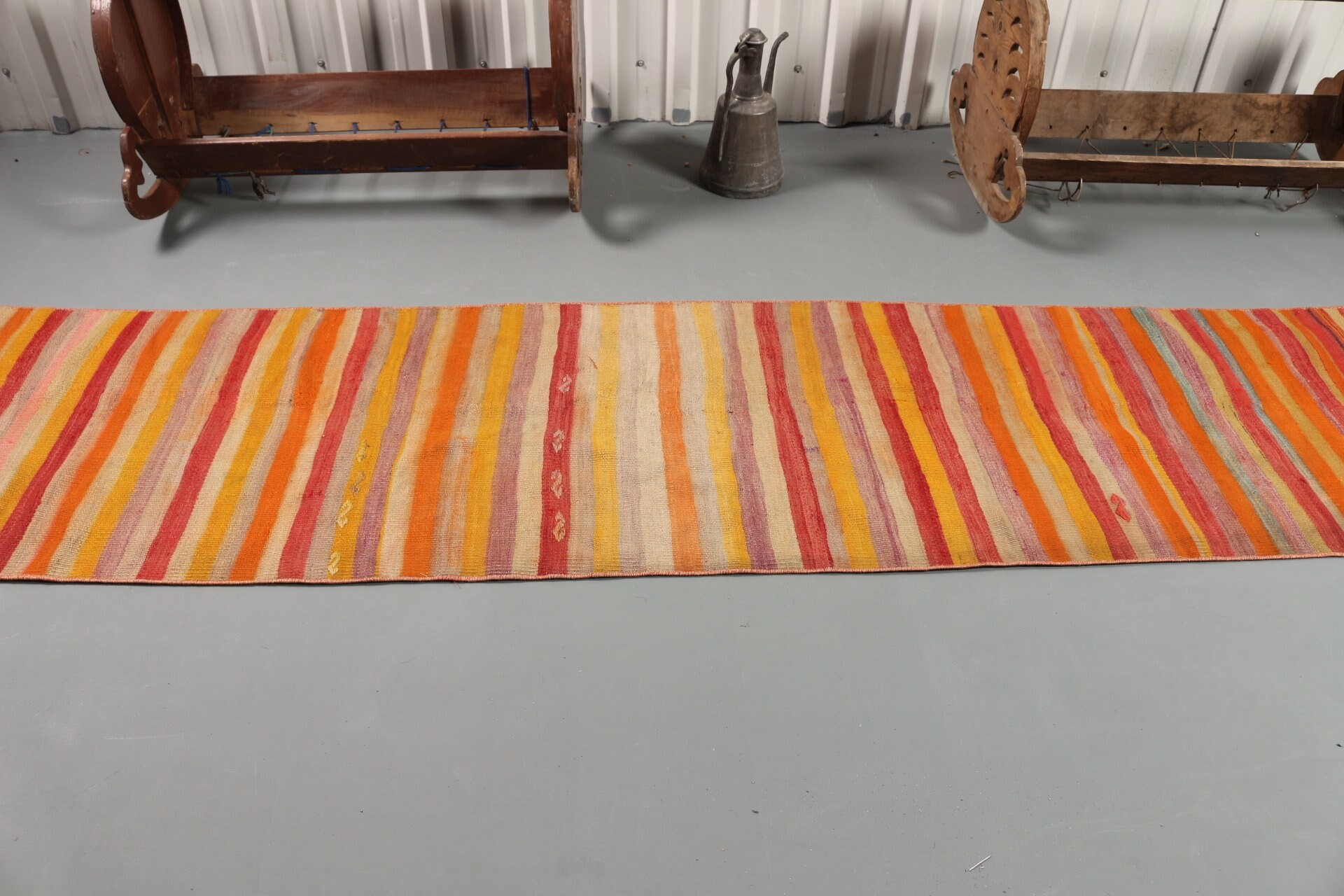 Kilim, Türk Halıları, Vintage Halılar, Mutfak Halısı, Yer Halıları, Turuncu Soğuk Halı, Koridor Halıları, 2,2x11,1 ft Yolluk Halıları