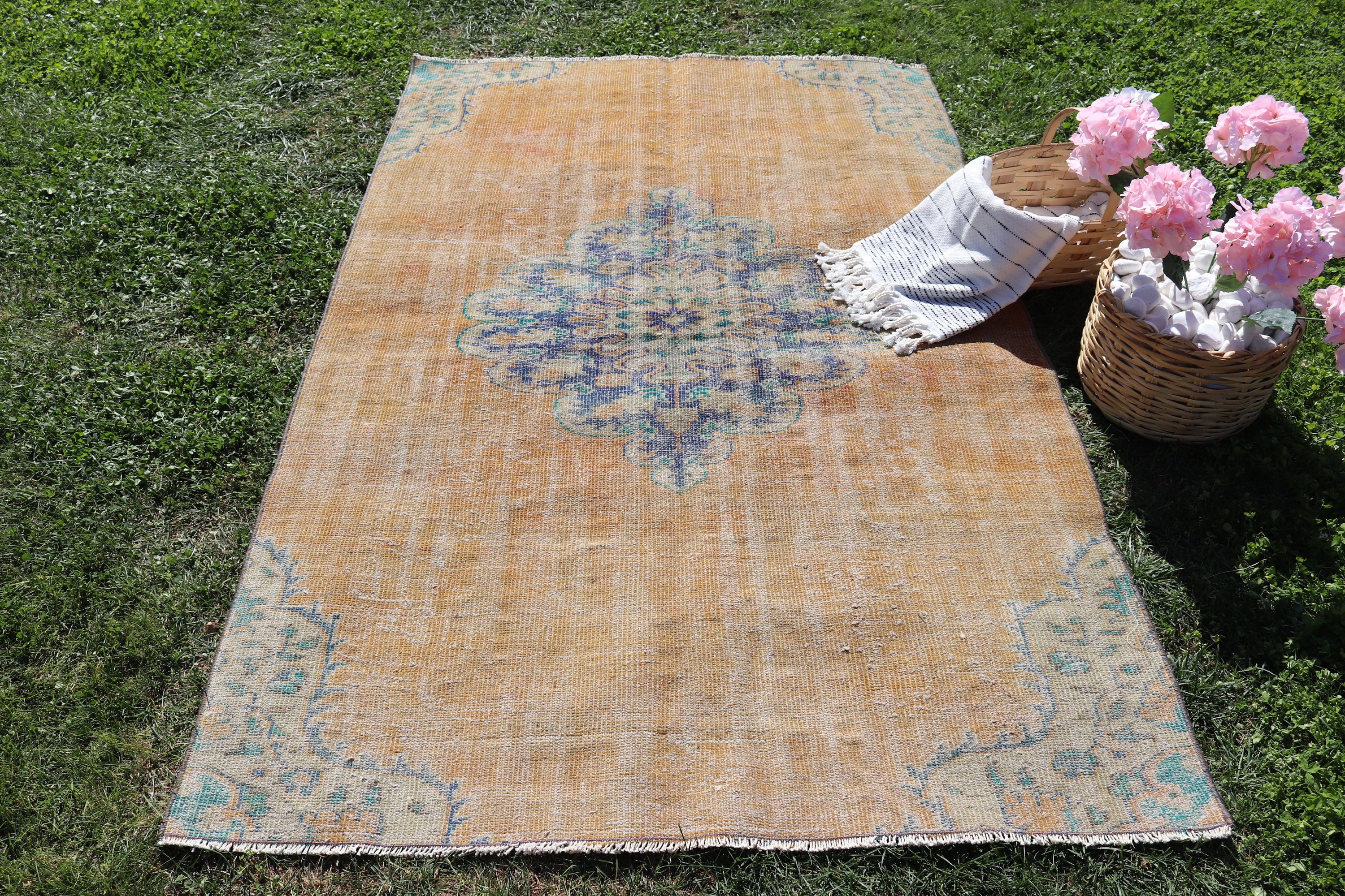 Vintage Halılar, Modern Halılar, 4,3x6,7 ft Alan Halıları, Havalı Halılar, Türk Halıları, Oushak Alan Halıları, Turuncu Geometrik Halı, Yemek Odası Halısı