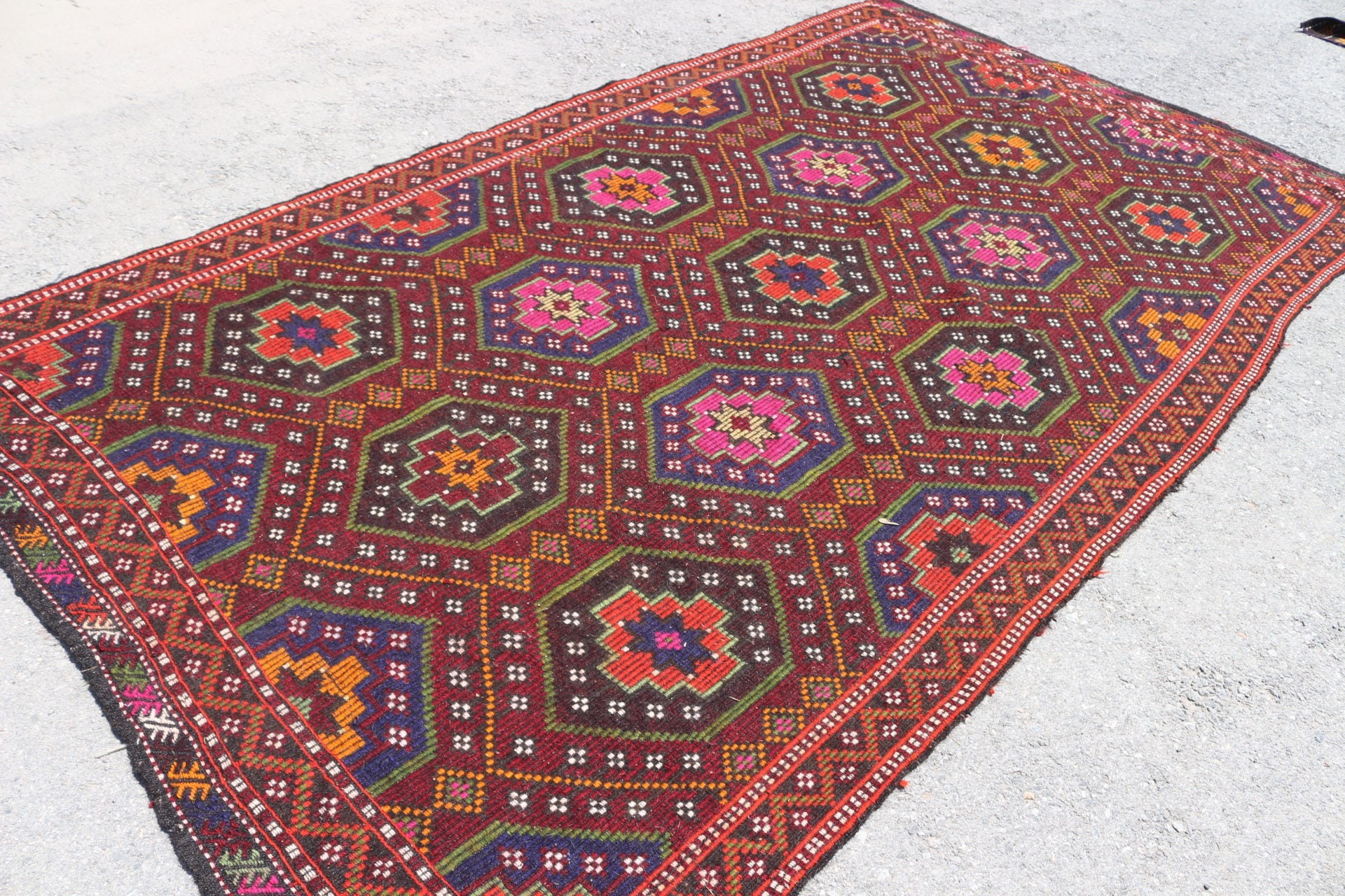 Turkish Rug, Dining Room Rug, Vintage Rug, Salon Rug, Floor Rug, Red Moroccan Rug, Oushak Rugs, Bedroom Rugs, Kilim, 6.2x10.6 ft Large Rugs