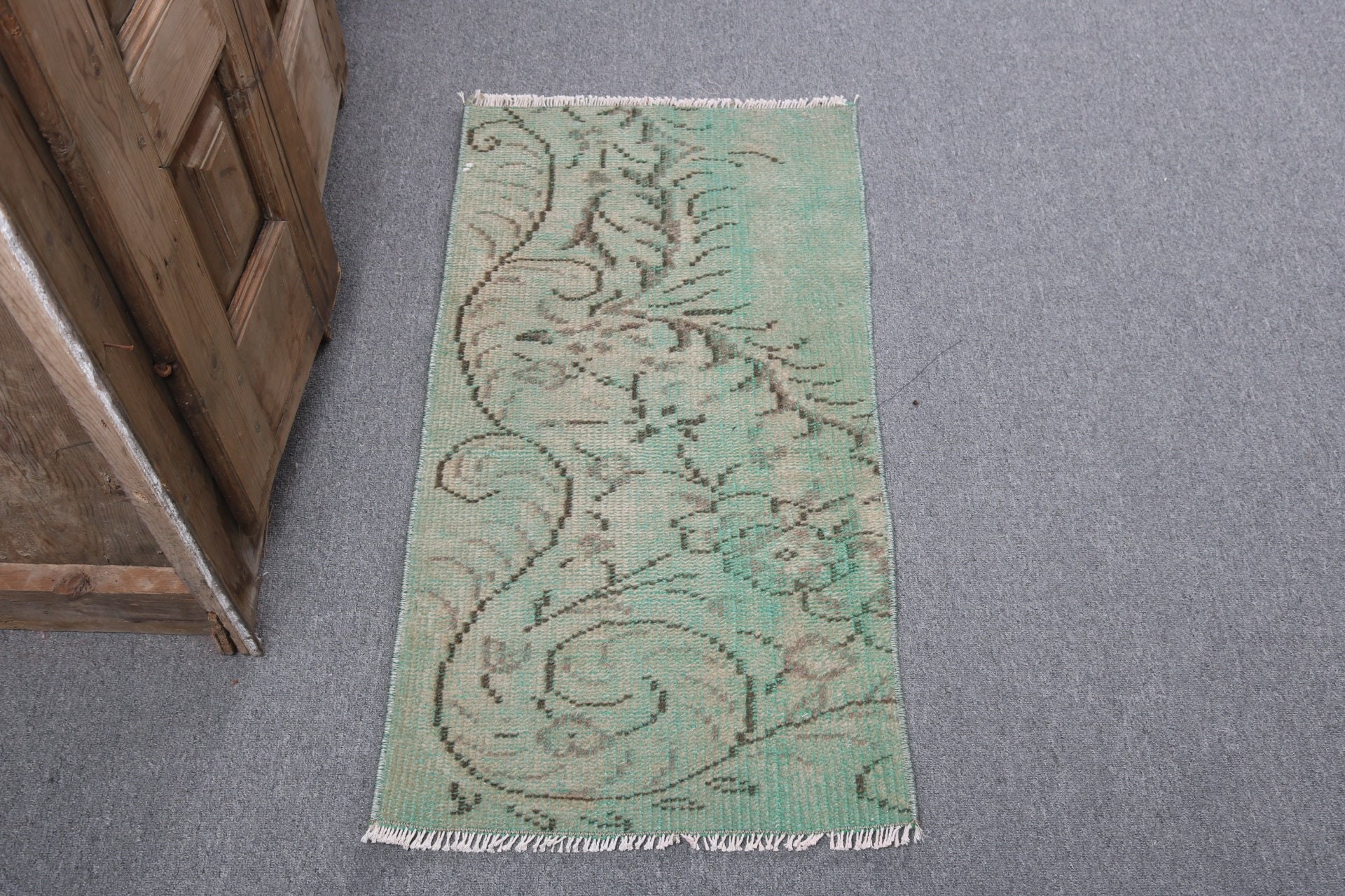 Turkish Rug, Floor Rugs, Antique Rug, Green Neutral Rug, 1.6x3.1 ft Small Rugs, Vintage Rug, Bathroom Rug, Rugs for Bedroom, Car Mat Rugs