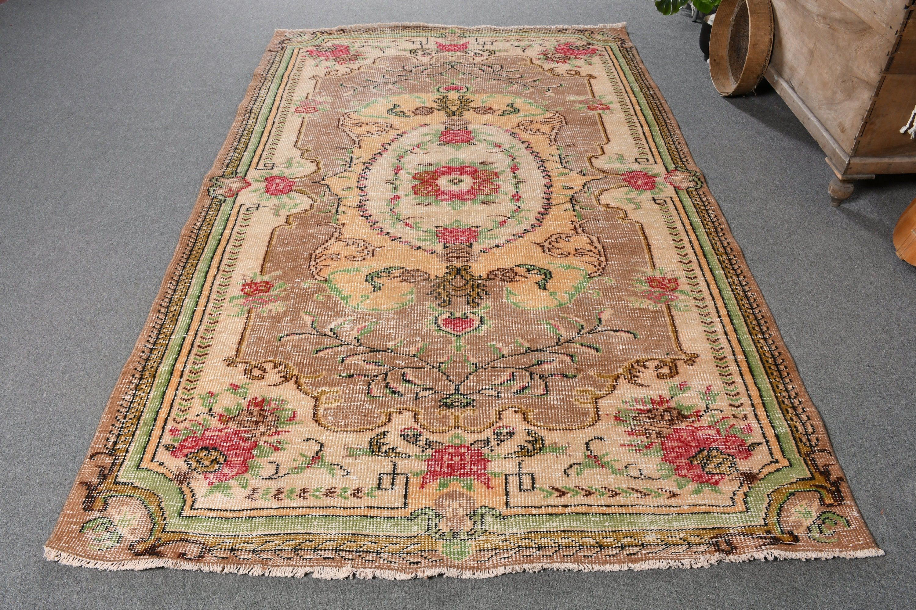 5.3x8.4 ft Büyük Halılar, Mutfak Halısı, Soluk Halı, Oturma Odası Halısı, Türk Halısı, Vintage Halı, Fas Halısı, Yemek Odası Halısı, Turuncu Soğuk Halı