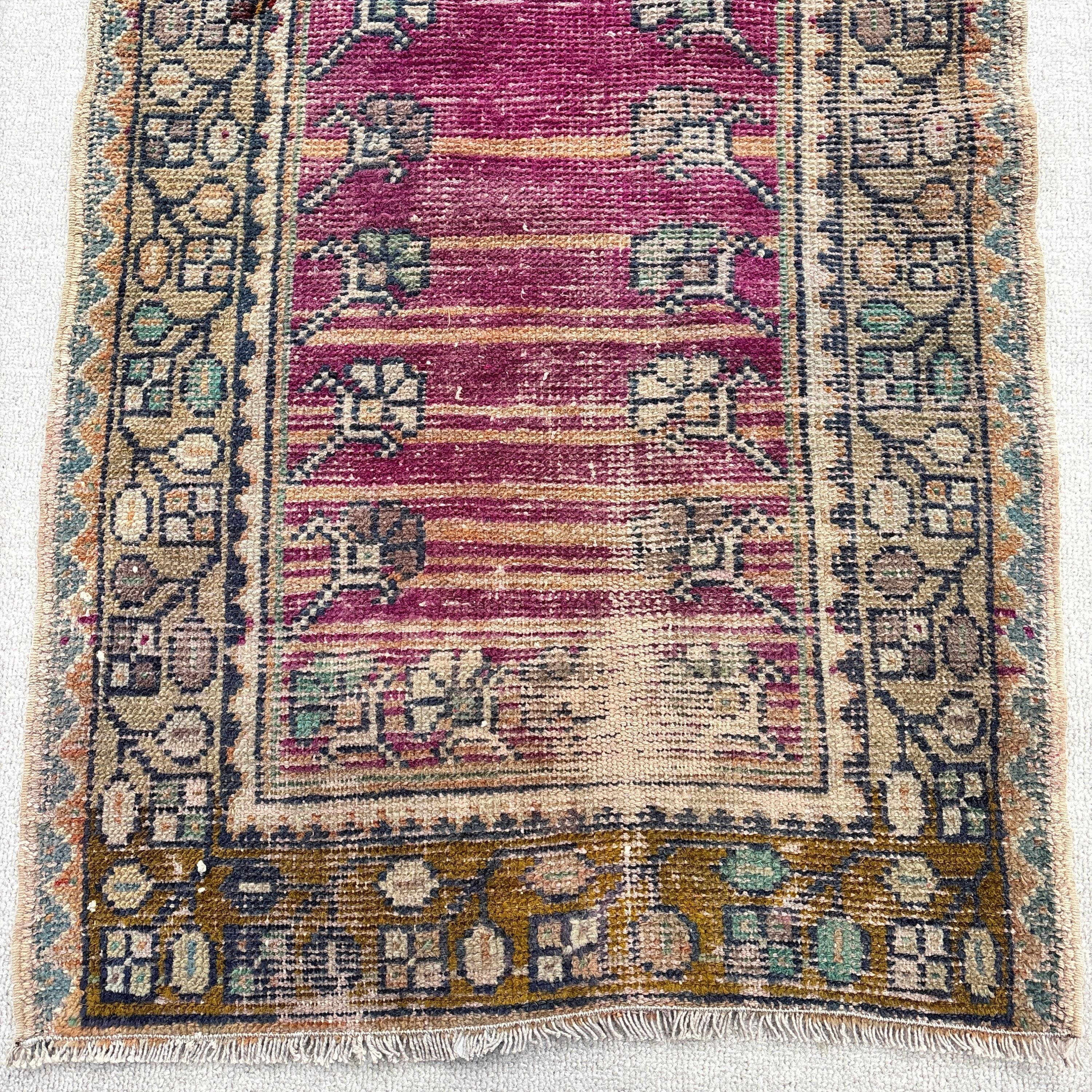 2x3.3 ft Small Rug, Luxury Rugs, Small Boho Rug, Turkish Rugs, Vintage Rugs, Bath Rugs, Floor Rug, Rugs for Kitchen, Purple Oriental Rugs