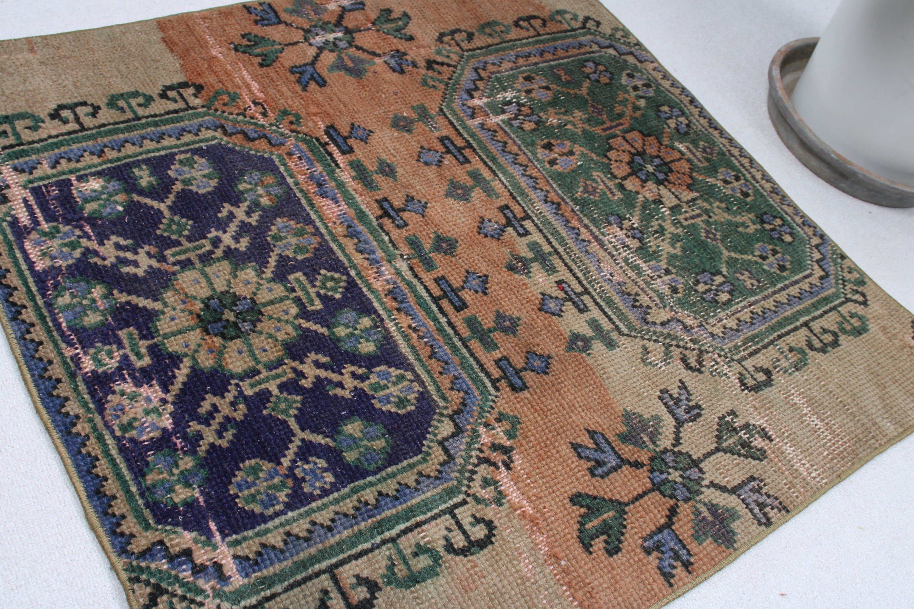 Araba Mat Halısı, 2.9x3.1 ft Küçük Halı, Mutfak Halısı, Sevimli Halılar, Ev Dekorasyonu Halısı, Turuncu Fas Halıları, Vintage Halı, Türk Halısı