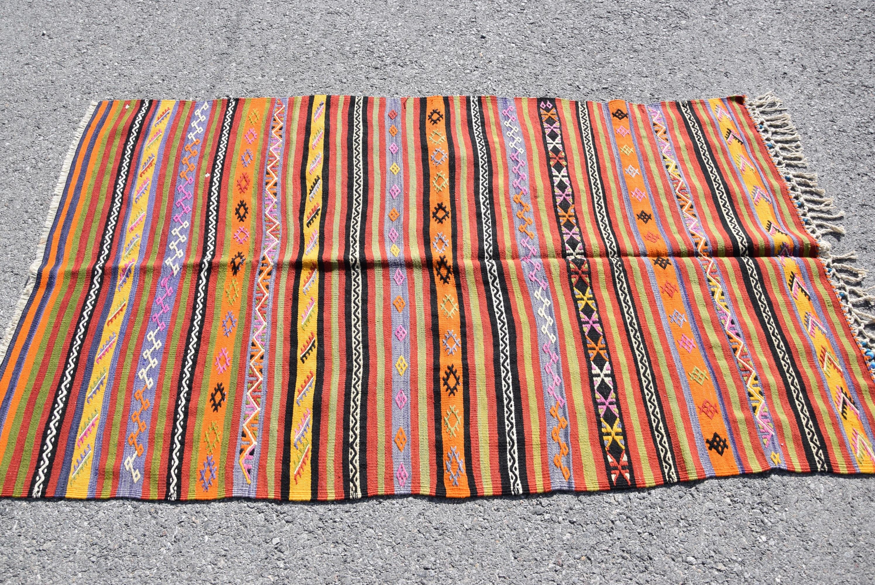 Türk Halıları, 3.5x6 ft Accent Halı, Mutfak Halısı, Kilim, Ev Dekor Halısı, Turuncu Ev Dekor Halıları, Vintage Halı, Fas Halıları, Giriş Halısı