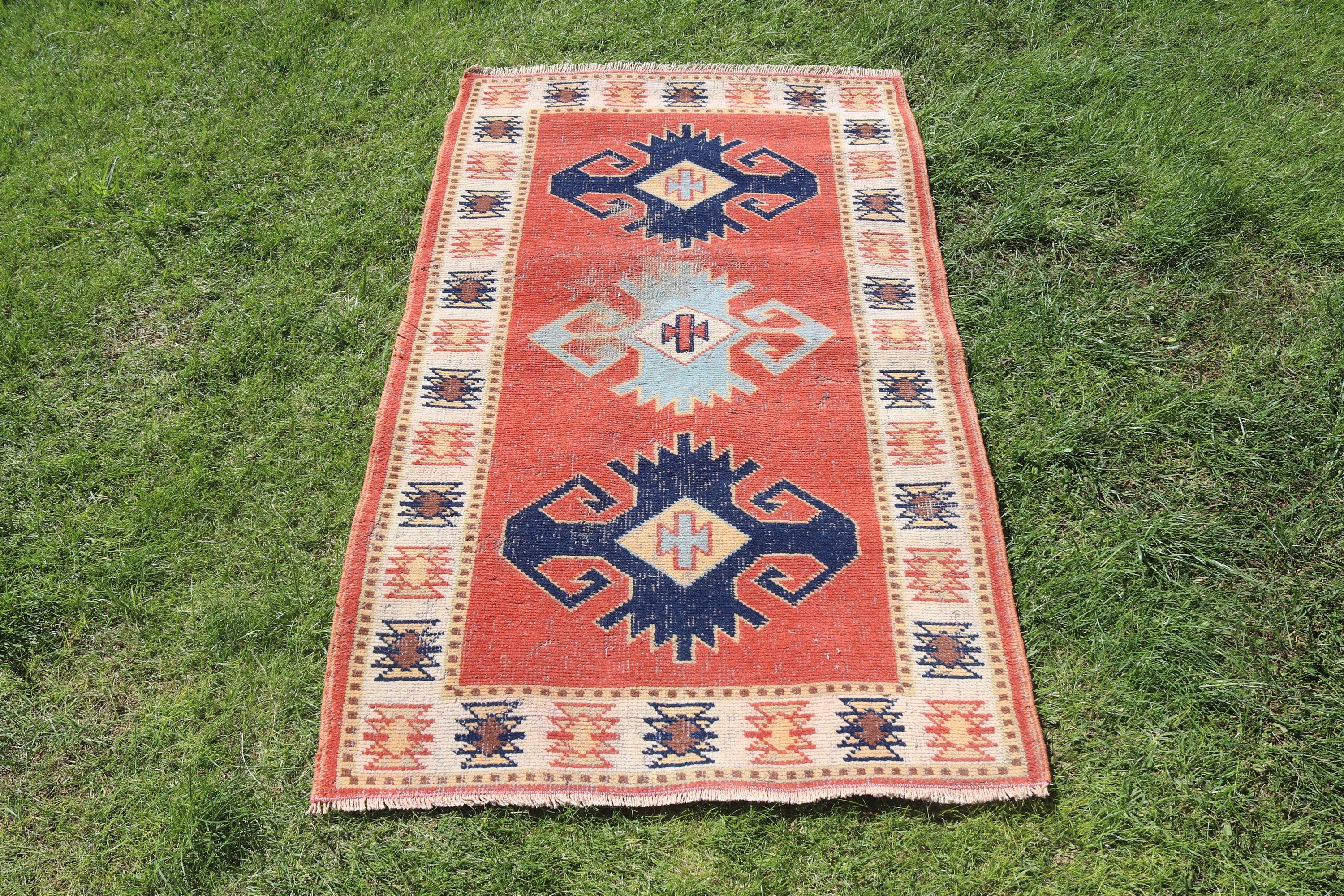 Mutfak Halıları, 2.6x4.3 ft Küçük Halı, Vintage Halı, Türk Halısı, Küçük Boho Halıları, Banyo Halısı, Kırmızı Geometrik Halı, Fas Halıları