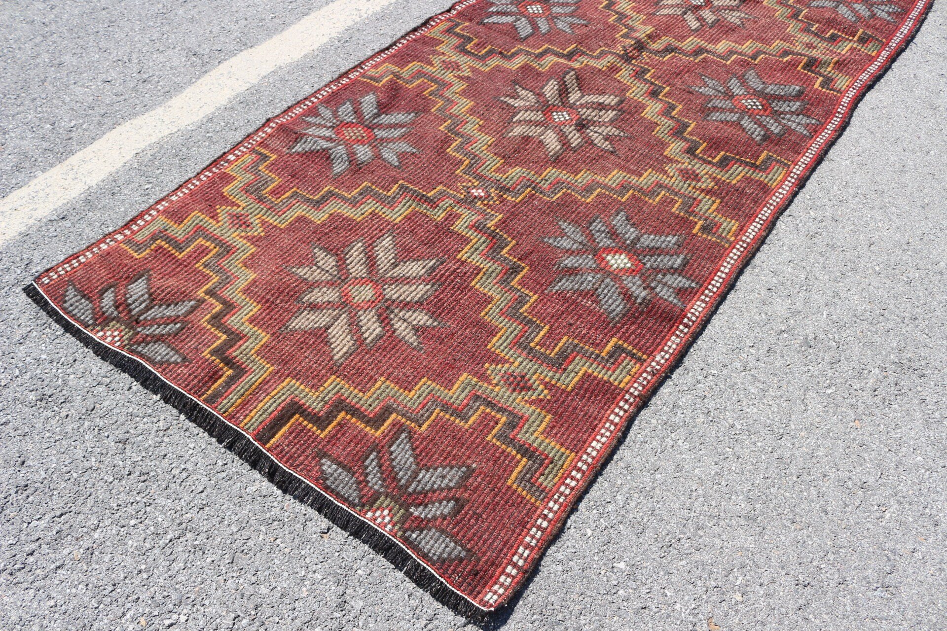 Yer Halısı, Oturma Odası Halıları, 4x9,3 ft Alan Halıları, Oushak Halıları, Yatak Odası Halısı, Türk Halısı, Kilim, Kırmızı Yün Halı, Vintage Halı, Eklektik Halılar