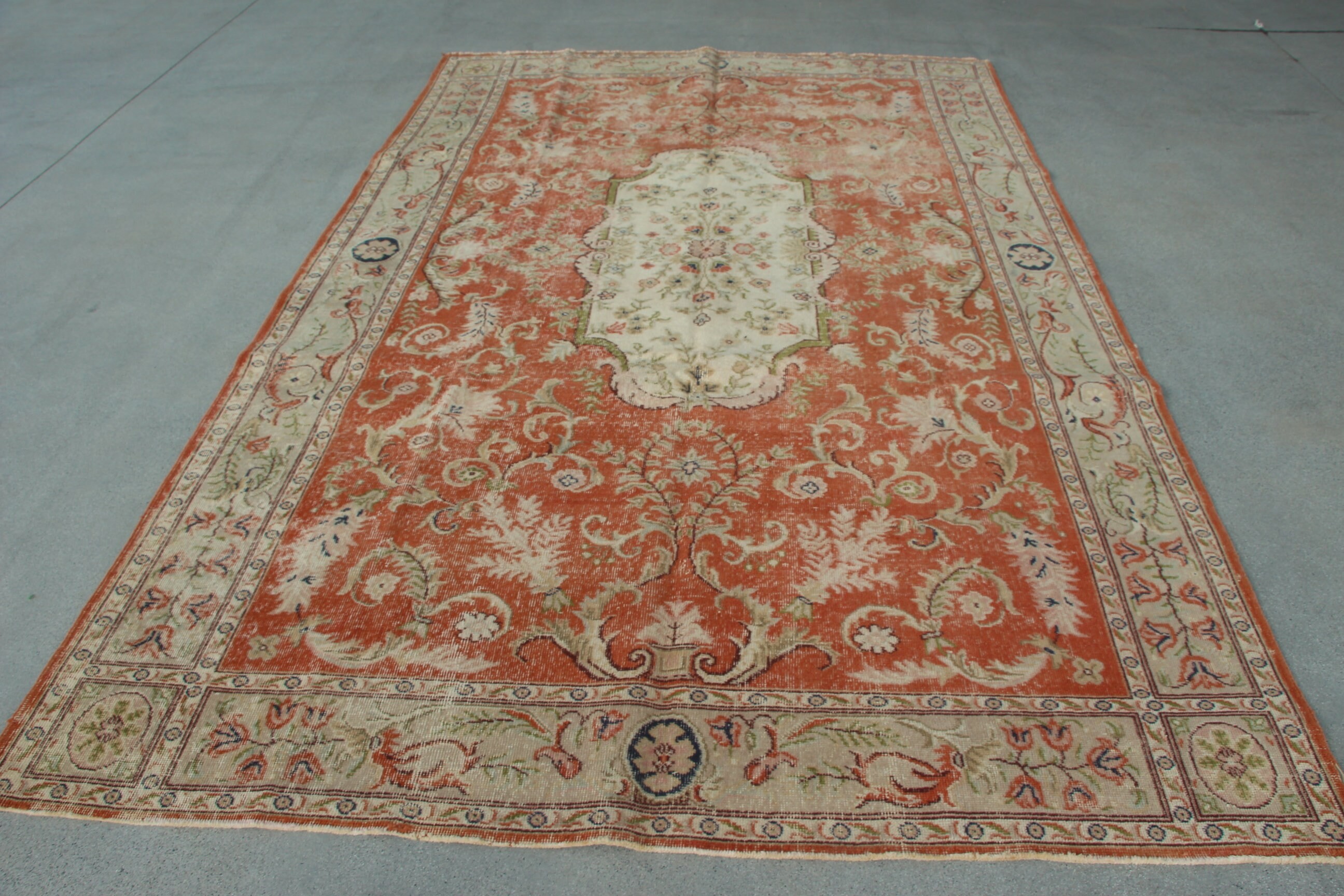 Türk Halıları, 6.6x10.5 ft Büyük Halı, Turuncu Fas Halısı, Mutfak Halıları, Büyük Vintage Halılar, Büyük Boho Halıları, Geometrik Halılar, Vintage Halı