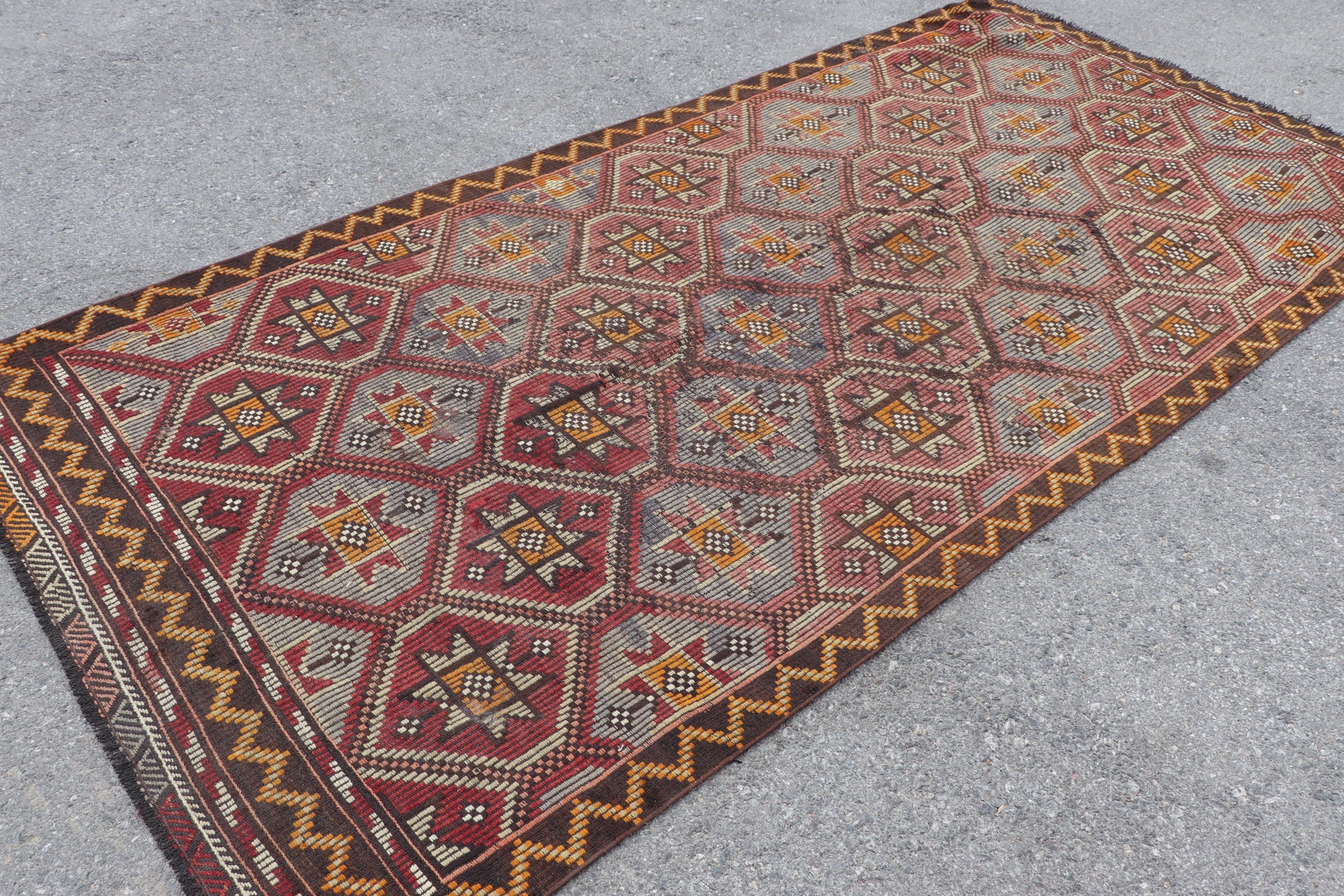 Anadolu Halısı, Salon Halısı, Türk Halısı, Oturma Odası Halısı, Yatak Odası Halısı, Kahverengi 4.9x10.2 ft Büyük Halı, Vintage Halı, Kilim