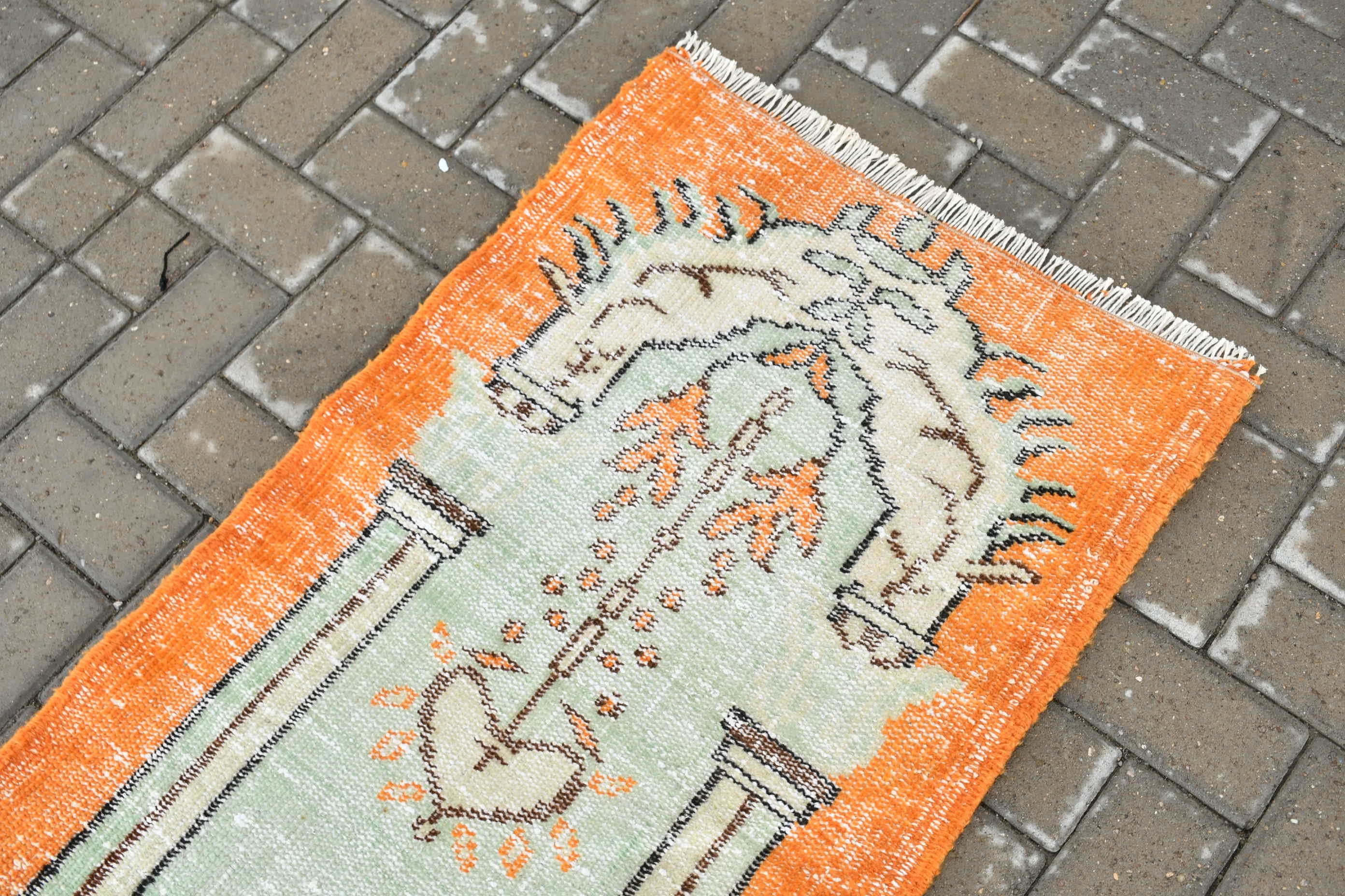 Cute Bath Mat Rugs, Wool Rug, 2.1x3.5 ft Small Rug, Bedroom Rugs, Orange Oriental Rug, Entry Rug, Oriental Rug, Turkish Rug, Vintage Rug