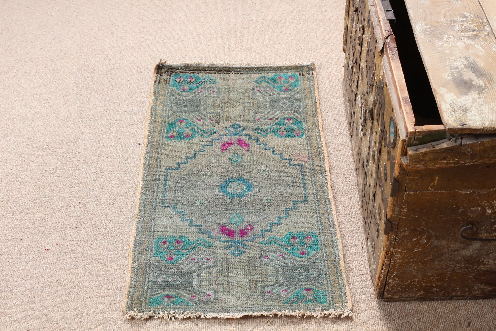 Green Bedroom Rug, 1.6x3 ft Small Rug, Vintage Rug, Turkish Rug, Kitchen Rug, Bathroom Rug, Rugs for Wall Hanging, Art Rug