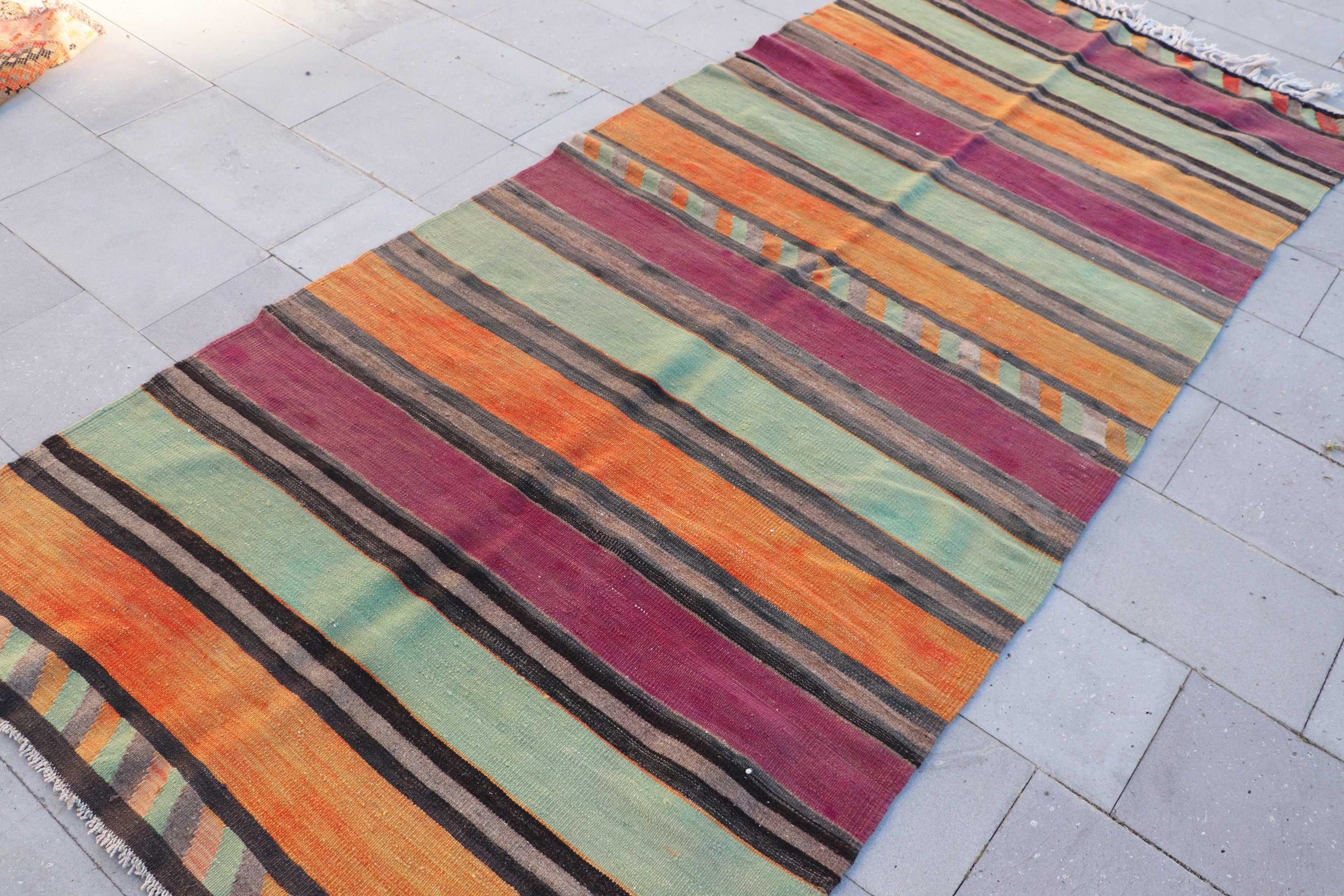 Vintage Rug, Red Kitchen Rug, Turkish Rugs, Aztec Rug, Dining Room Rug, Anatolian Rugs, 4.4x10 ft Large Rug, Oushak Rug, Kilim, Bedroom Rug