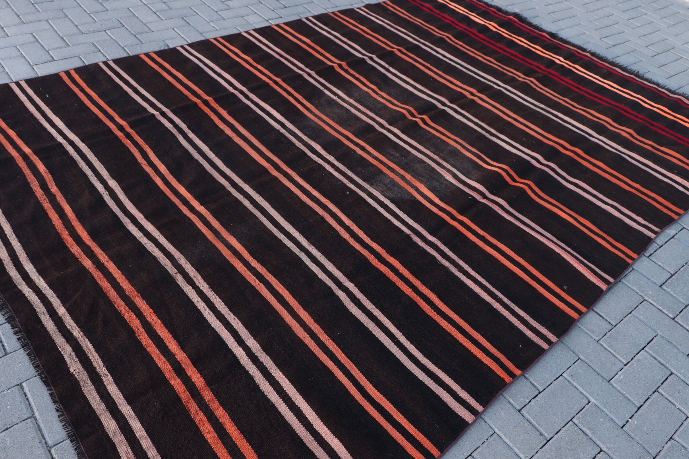 Turkish Rug, Kilim, Oushak Rugs, Salon Rug, Saloon Rugs, 6.9x10.4 ft Oversize Rugs, Cute Rugs, Cool Rug, Black Anatolian Rugs, Vintage Rug