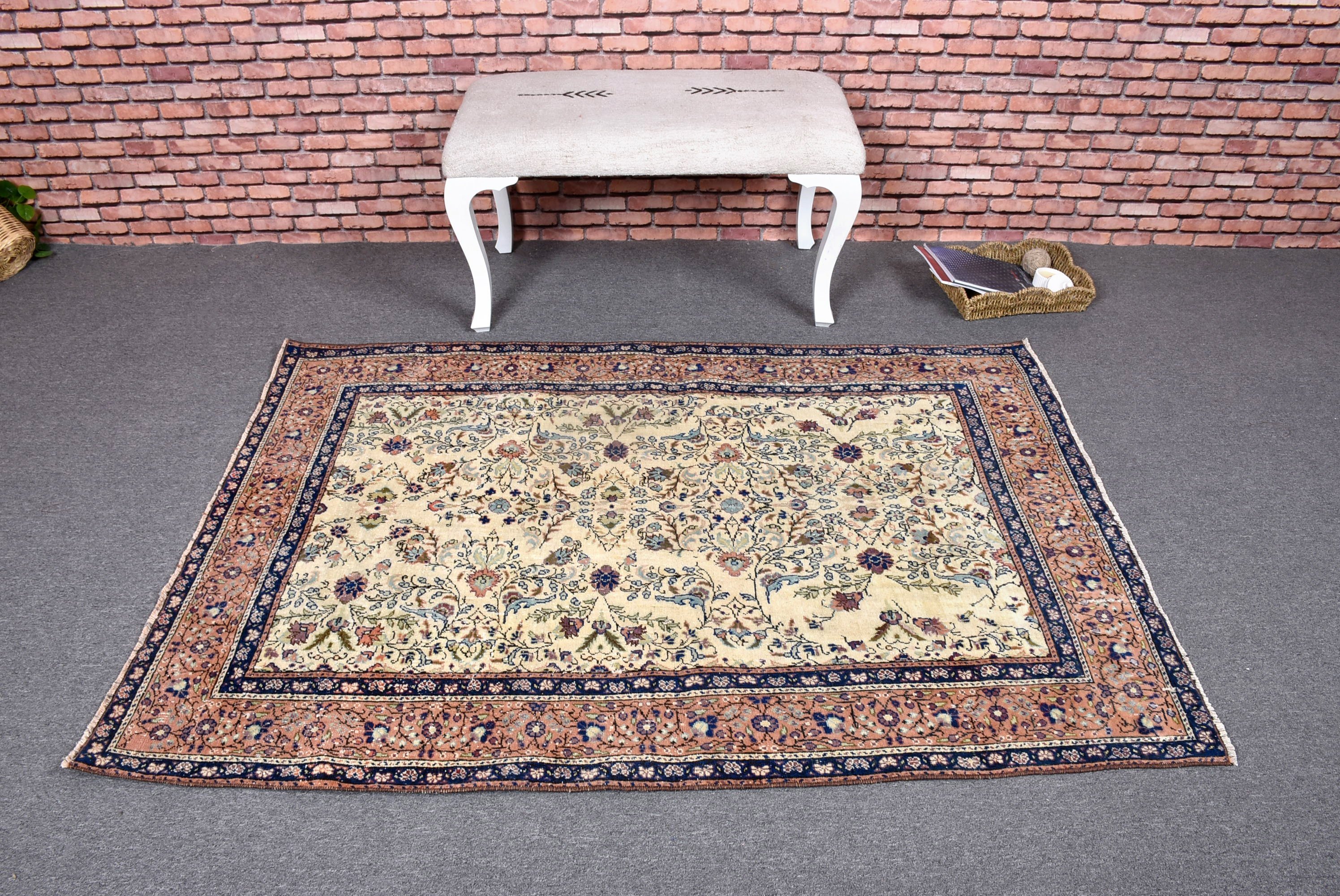 3.9x5.6 ft Accent Rug, Turkey Rug, Statement Rug, Kitchen Rug, Vintage Rug, Turkish Rugs, Entry Rugs, Beige Home Decor Rugs