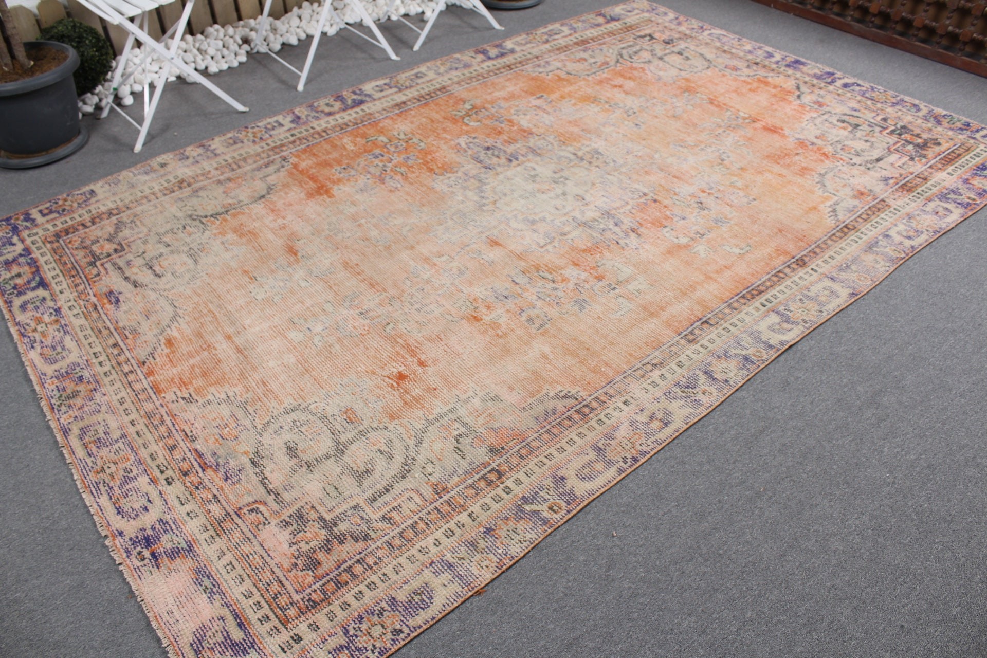 Living Room Rug, Cool Rugs, Anatolian Rug, 6.2x10.8 ft Large Rug, Dining Room Rug, Floor Rug, Turkish Rugs, Vintage Rug, Orange Antique Rug