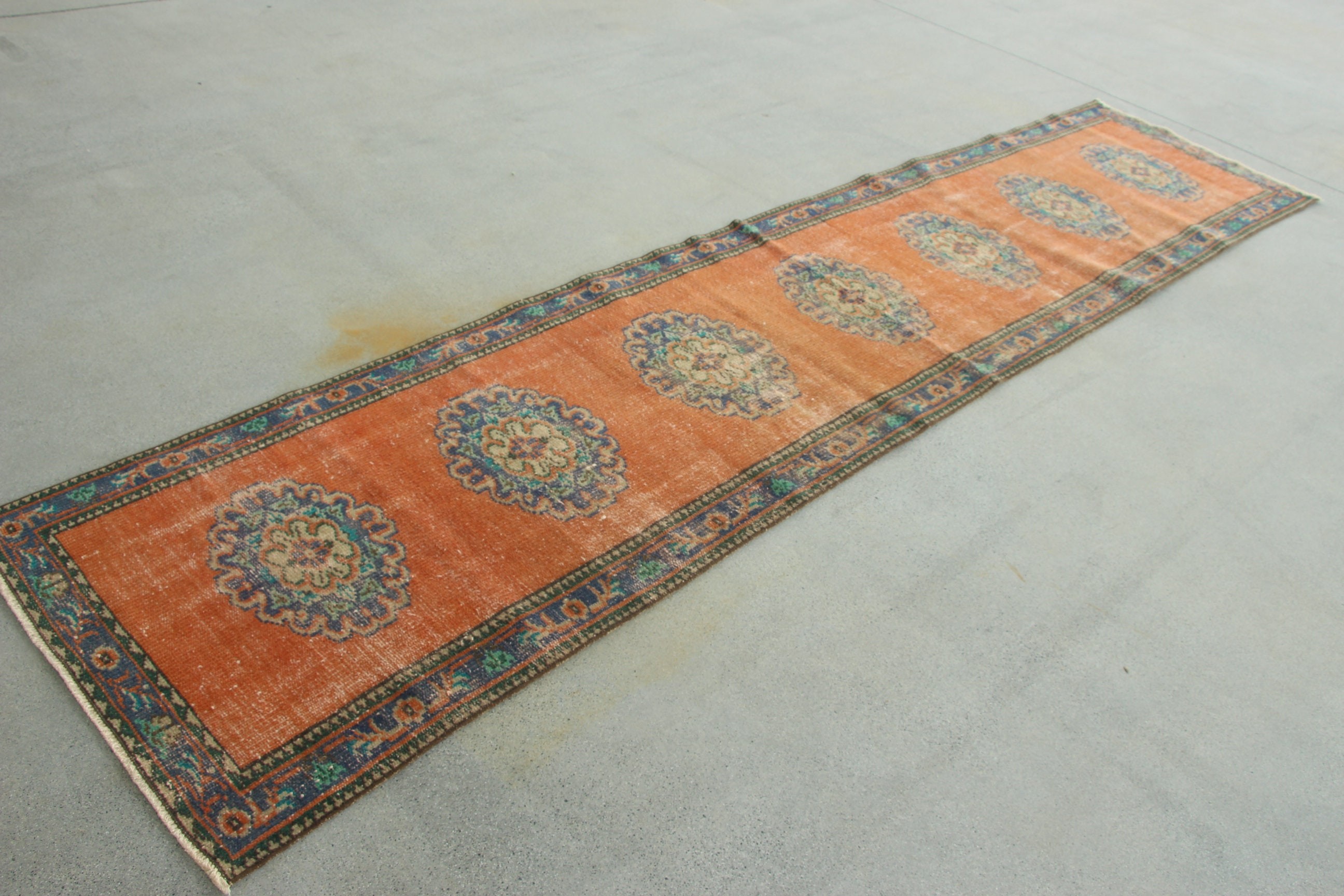 Oushak Rug, Hallway Rug, Turkish Rugs, Vintage Rug, Moroccan Rug, Luxury Rug, Orange Moroccan Rug, Stair Rug, 2.6x11.4 ft Runner Rugs