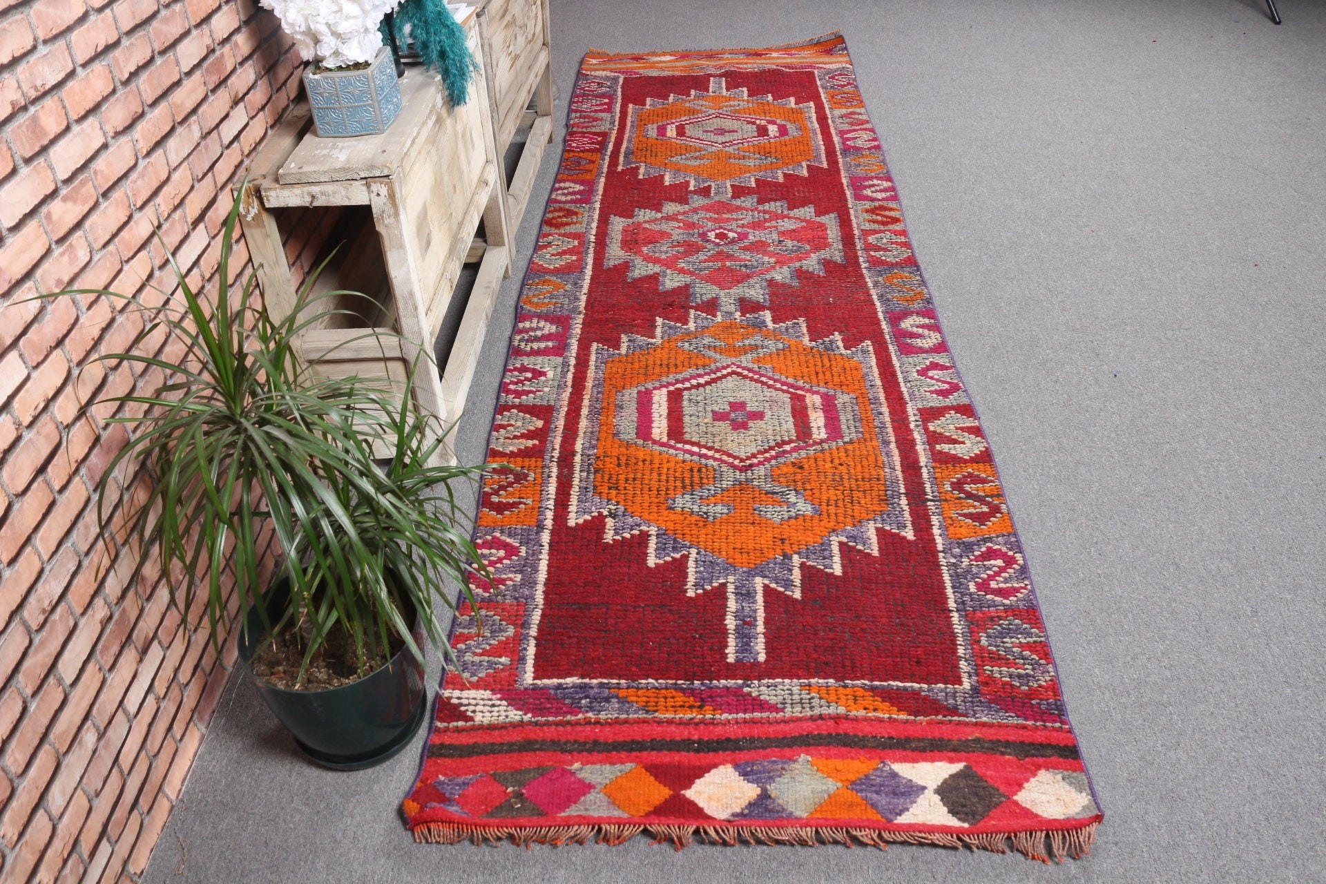 3.1x10.2 ft Runner Rug, Vintage Rug, Moroccan Rugs, Rugs for Corridor, Turkish Rug, Antique Rugs, Corridor Rug, Muted Rug, Red Oriental Rug