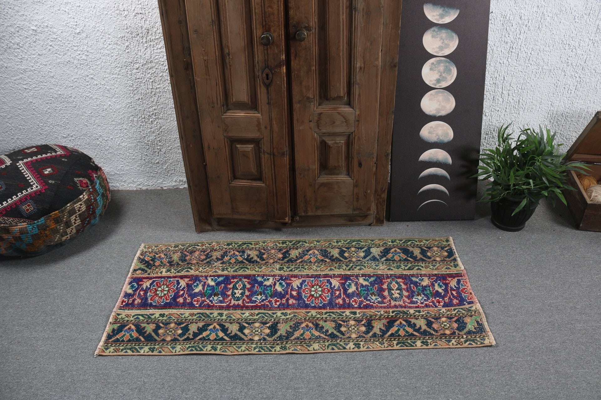 Türk Halıları, Oryantal Halı, Banyo Halıları, Soğuk Halı, Vintage Halılar, Duvara Asılı Halılar, 2.1x4.5 ft Küçük Halılar, Yeşil Yün Halı, Araba Paspas Halıları