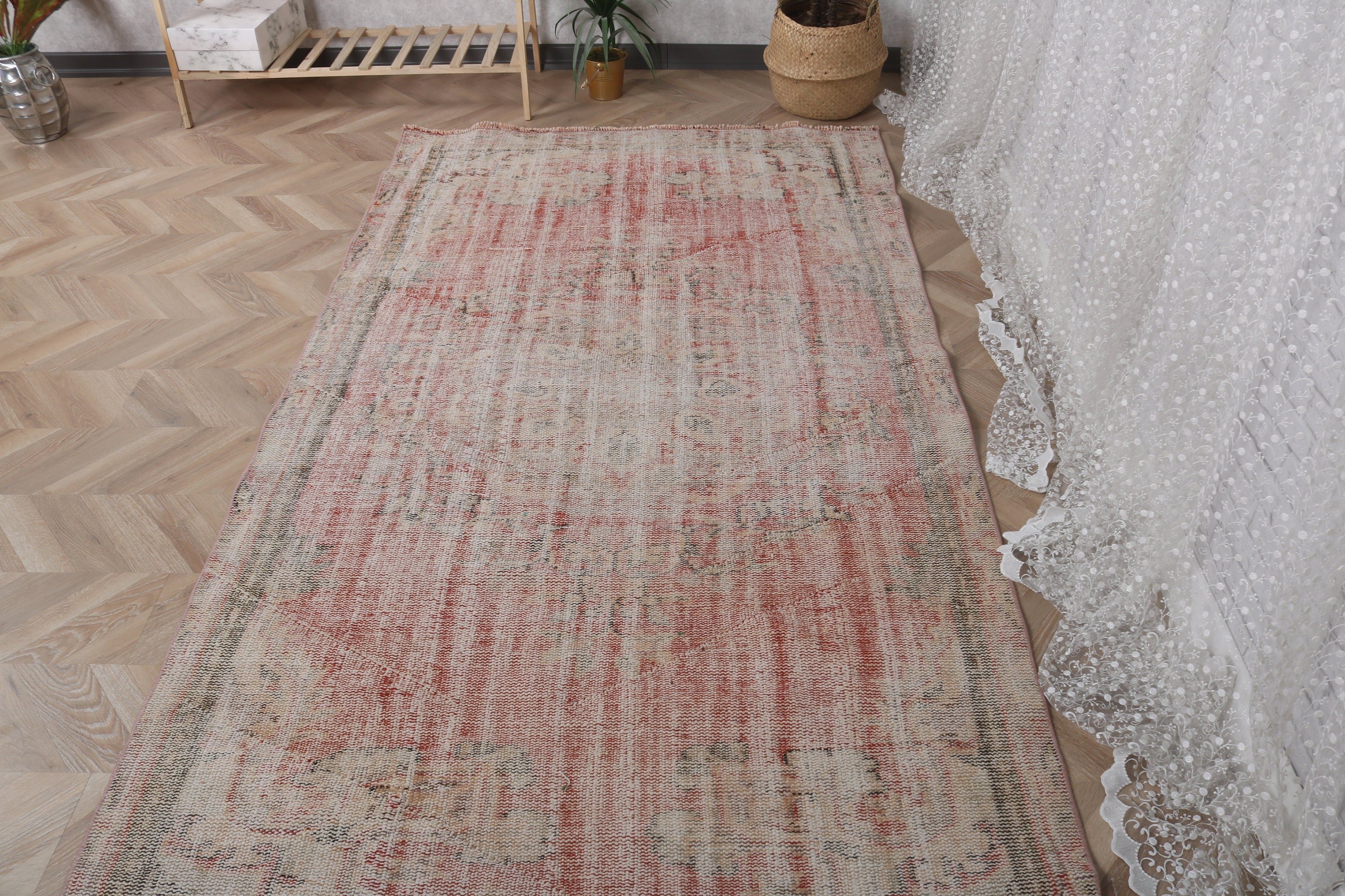 Geometric Rug, Vintage Rug, Oushak Area Rug, 4.4x8.1 ft Area Rugs, Beige Neutral Rug, Artistic Rug, Turkish Rugs, Indoor Rugs, Wool Rug