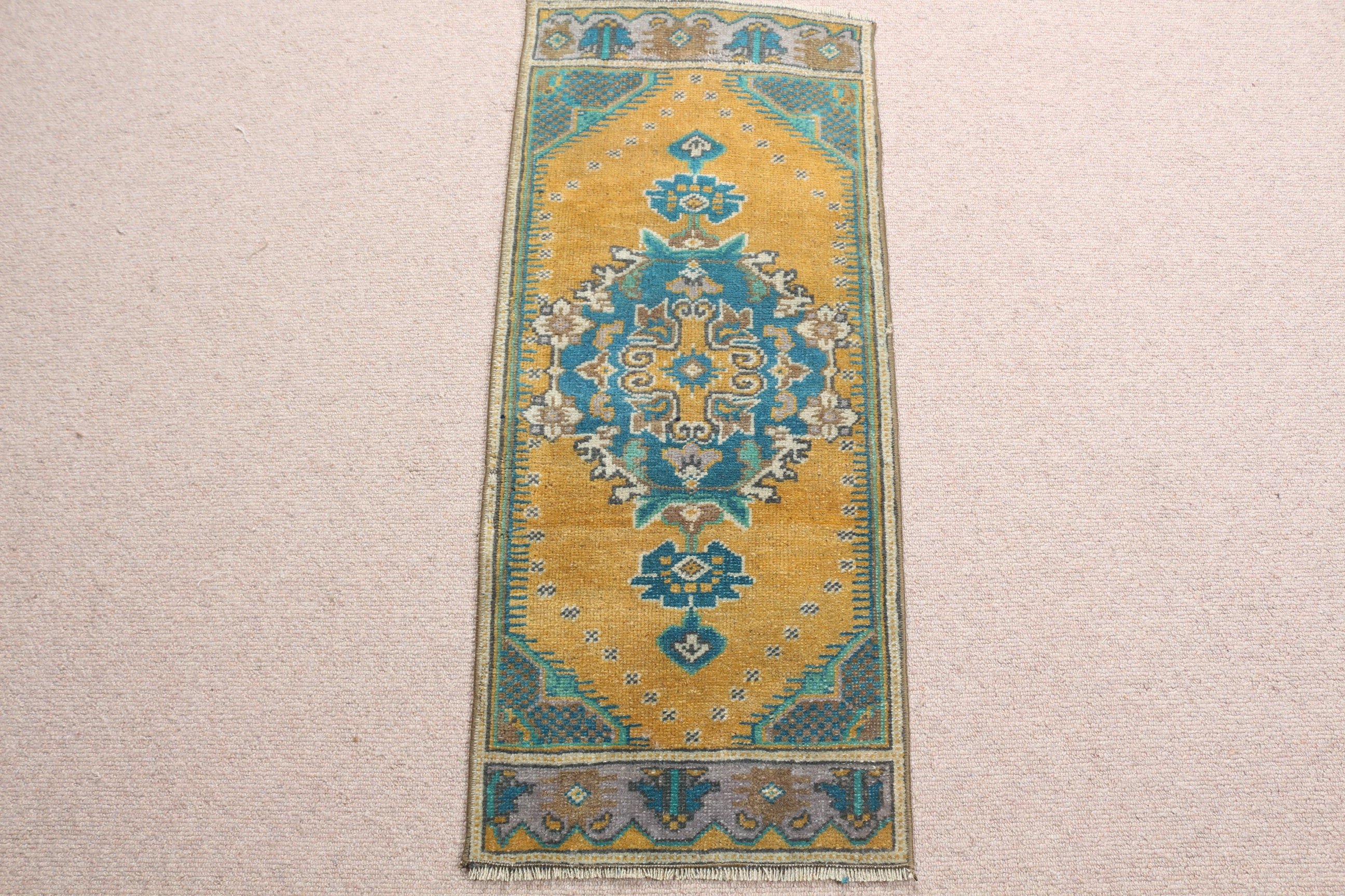 Yellow Kitchen Rug, Moroccan Rug, Turkish Rug, 1.3x3.2 ft Small Rug, Oriental Rug, Bath Rug, Small Boho Rug Rugs, Vintage Rug, Car Mat Rugs