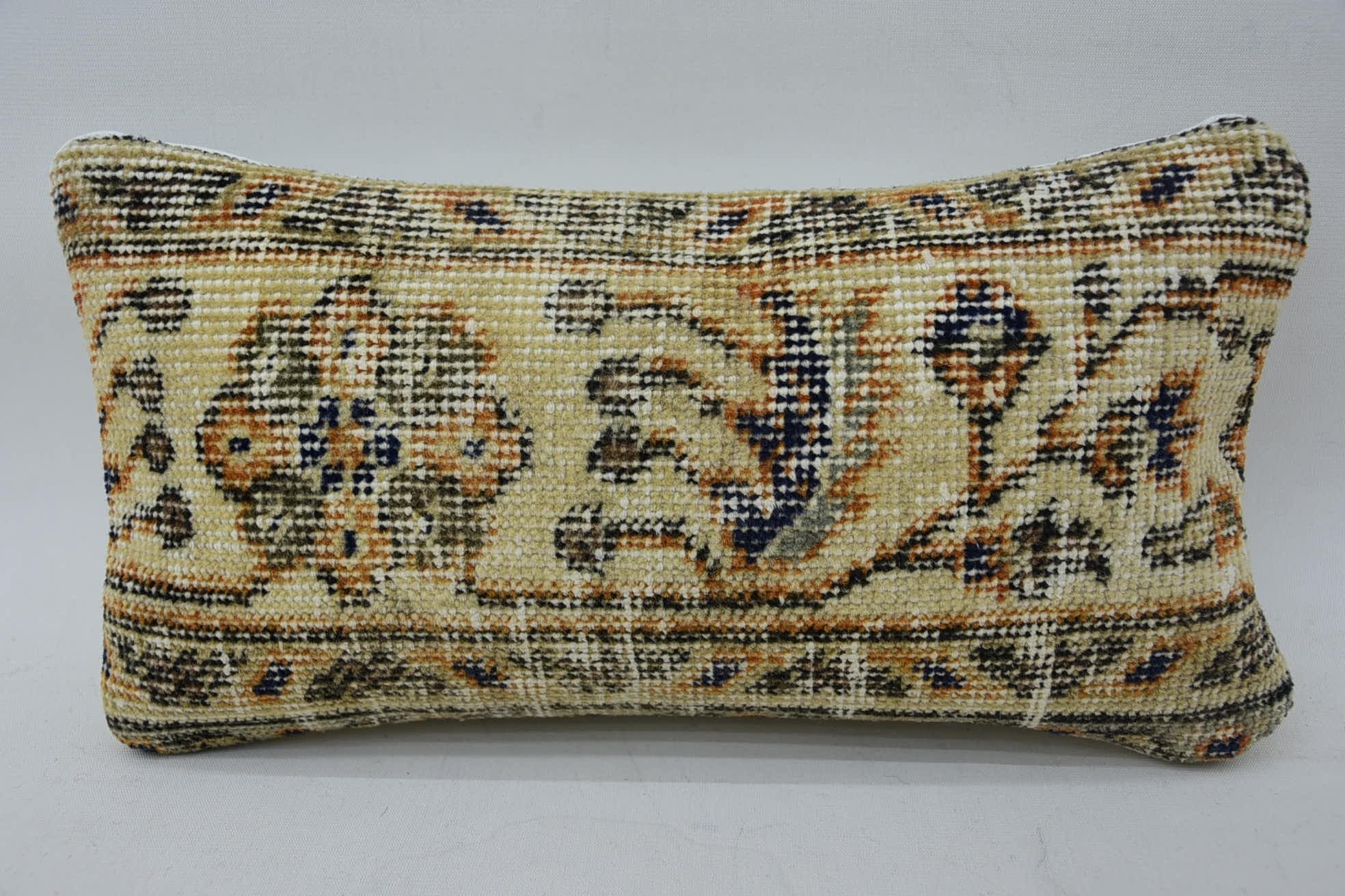 Chair Pillow, Turkish Bench Pillow, Boho Pillow Sham Cover, Kilim Cushion Sham, 8"x16" Beige Pillow Cover, Turkish Kilim Pillow