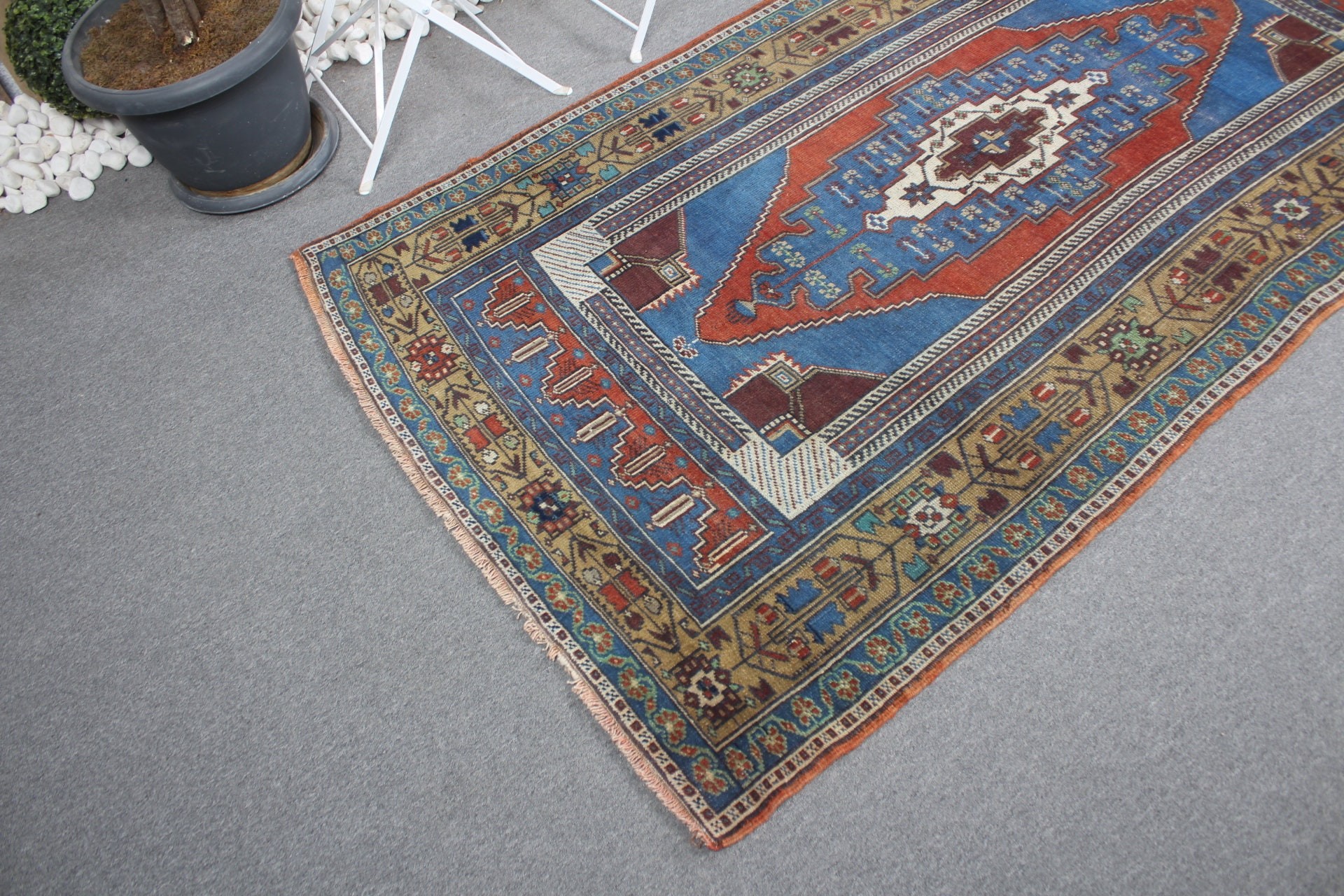 Turkish Rug, Rugs for Indoor, 4x7.1 ft Area Rug, Vintage Rugs, Blue Antique Rugs, Kitchen Rug, Wool Rugs, Farmhouse Decor Rug, Oriental Rug