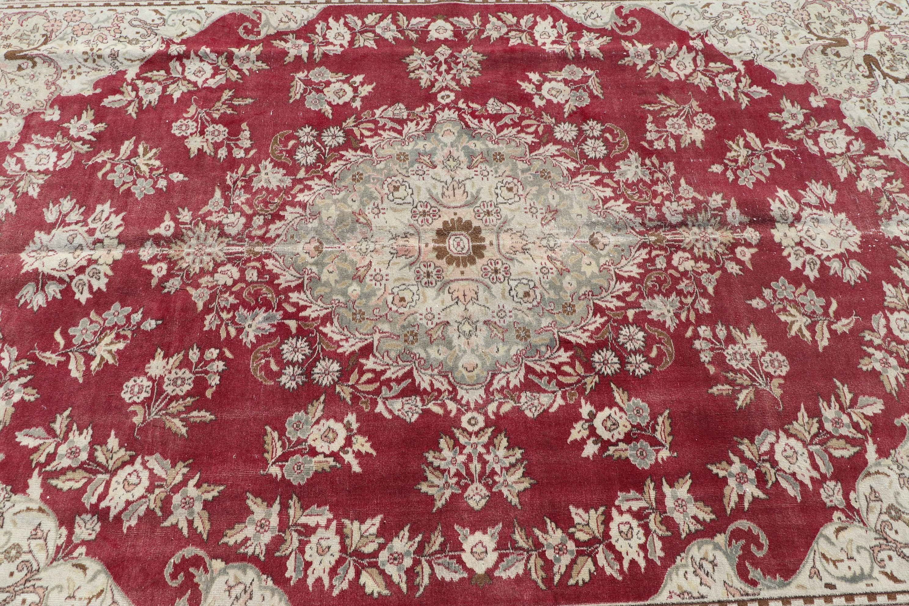 El Dokuma Halılar, Türk Halısı, Kırmızı Antika Halı, Vintage Halı, Salon Halısı, Fas Halısı, Oturma Odası Halısı, Anadolu Halıları, 6.3x9.5 ft Büyük Halı