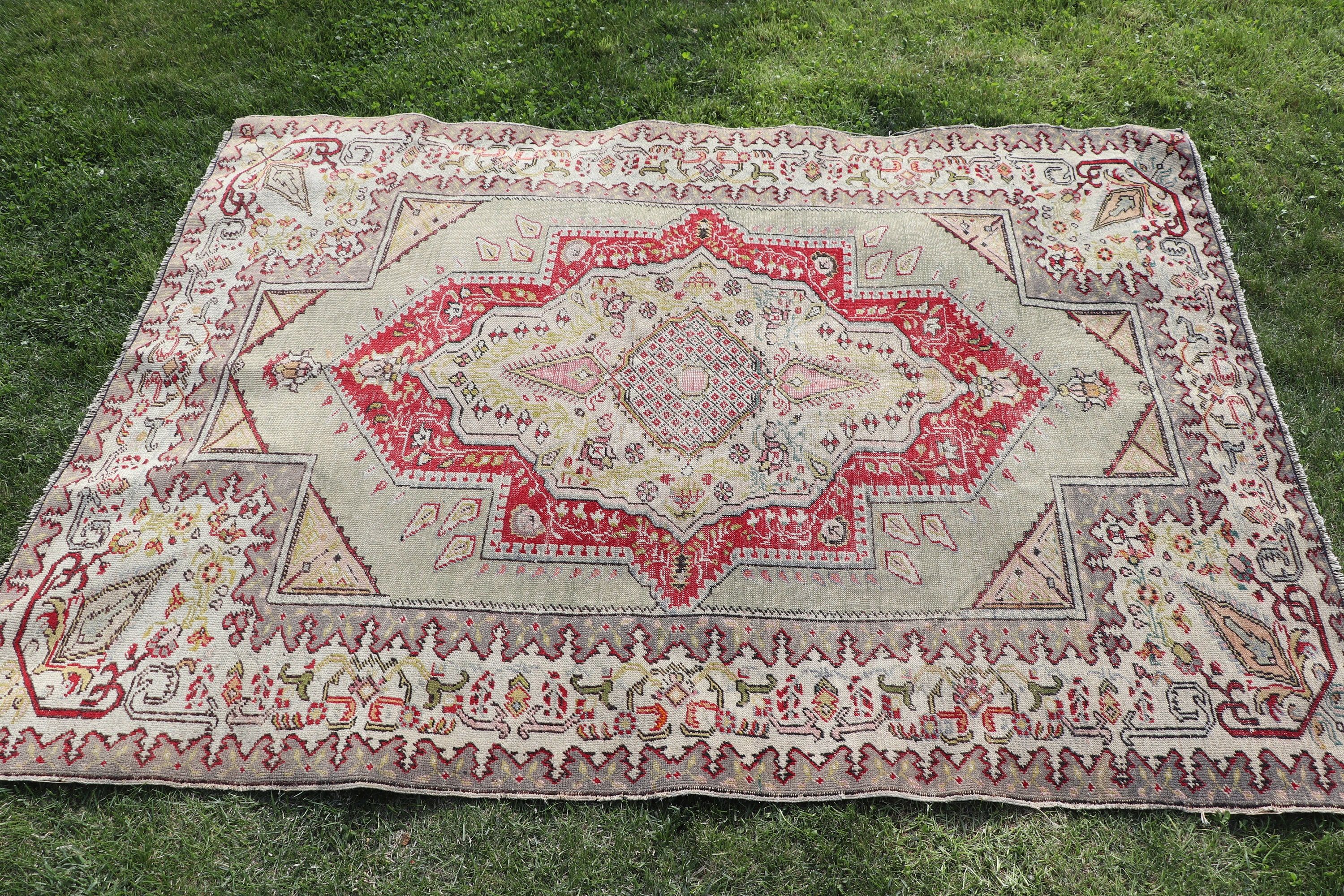 Çocuk Odası Halıları, Lüks Halı, Çocuk Halısı, Türk Halıları, Boho Halısı, Vintage Halılar, Mutfak Halısı, 4.1x5.7 ft Vurgulu Halılar, Yeşil Geometrik Halılar