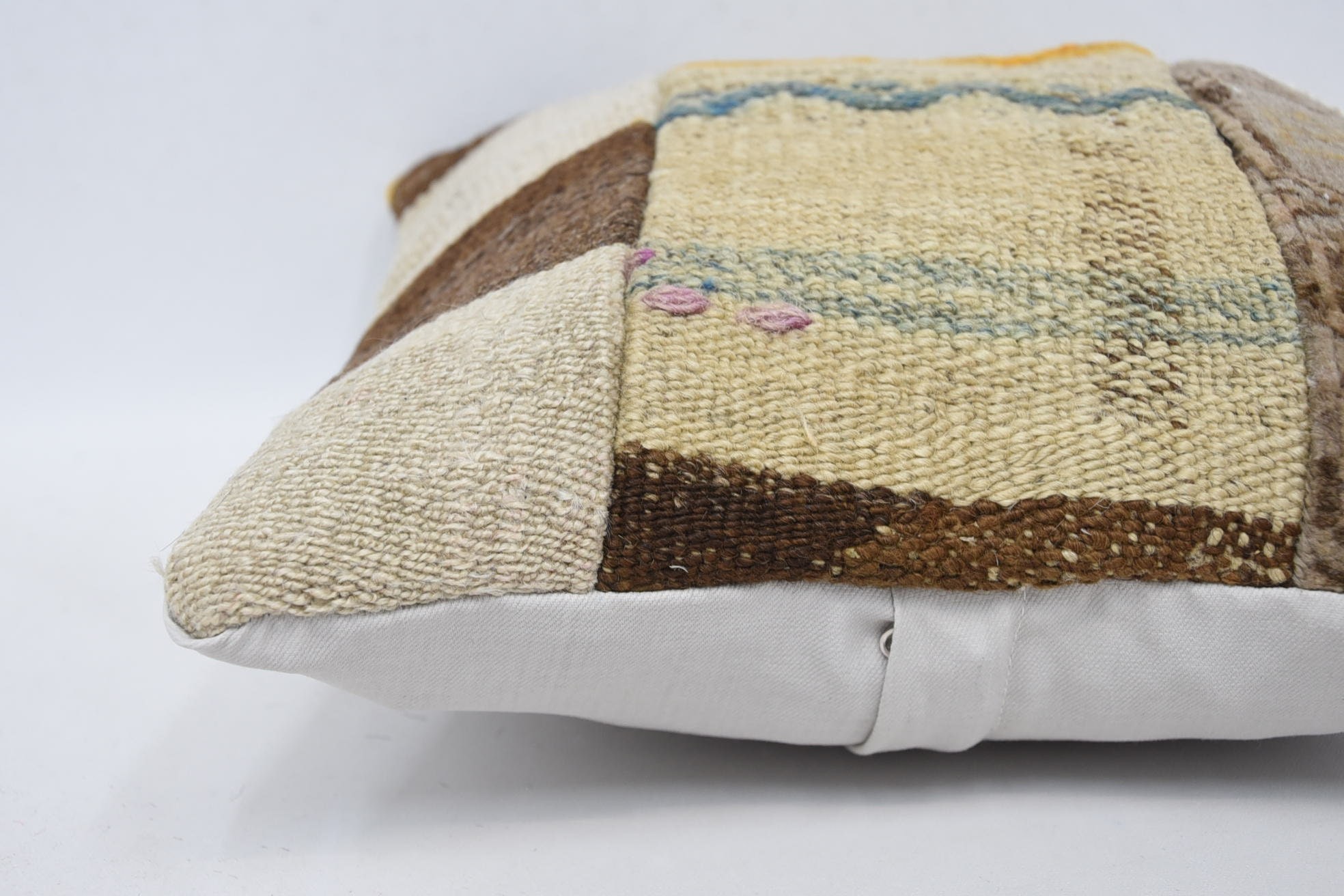14"x14" Beige Pillow, Crochet Pattern Pillow, Vintage Kilim Throw Pillow, Pillow for Couch, Interior Designer Pillow