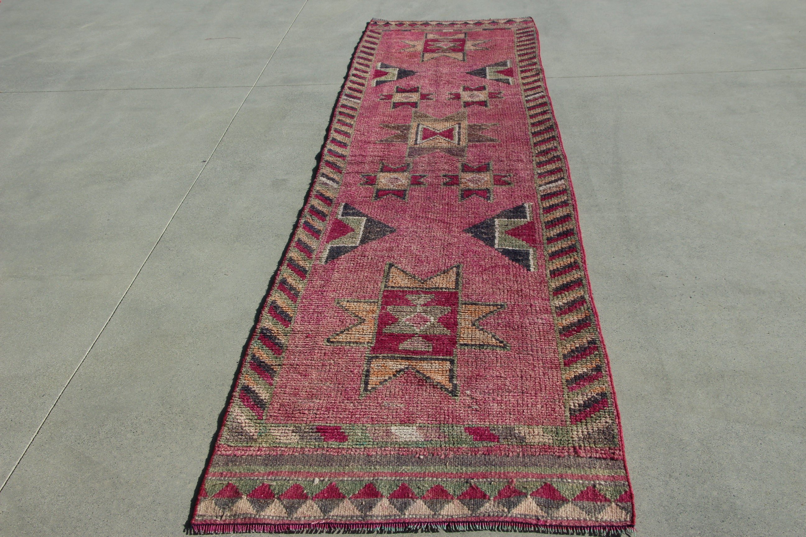 Turkish Rugs, Corridor Rugs, Vintage Rug, Boho Rug, Aztec Rug, Pink Luxury Rugs, Rugs for Corridor, 3x11.9 ft Runner Rugs