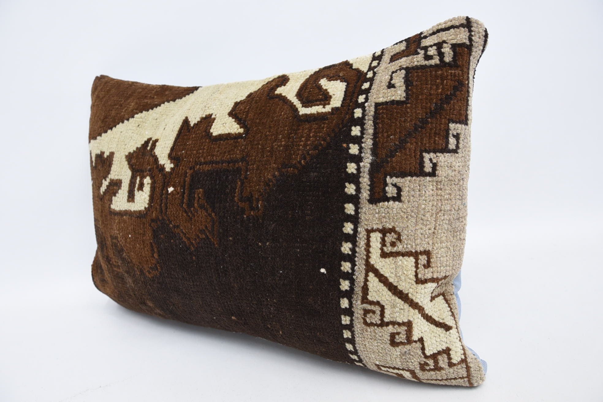 Seat Cushion Case, Vintage Pillow, Handmade Throw Cushion Case, Vintage Kilim Pillow, 16"x24" Brown Cushion, Turkish Kilim Pillow