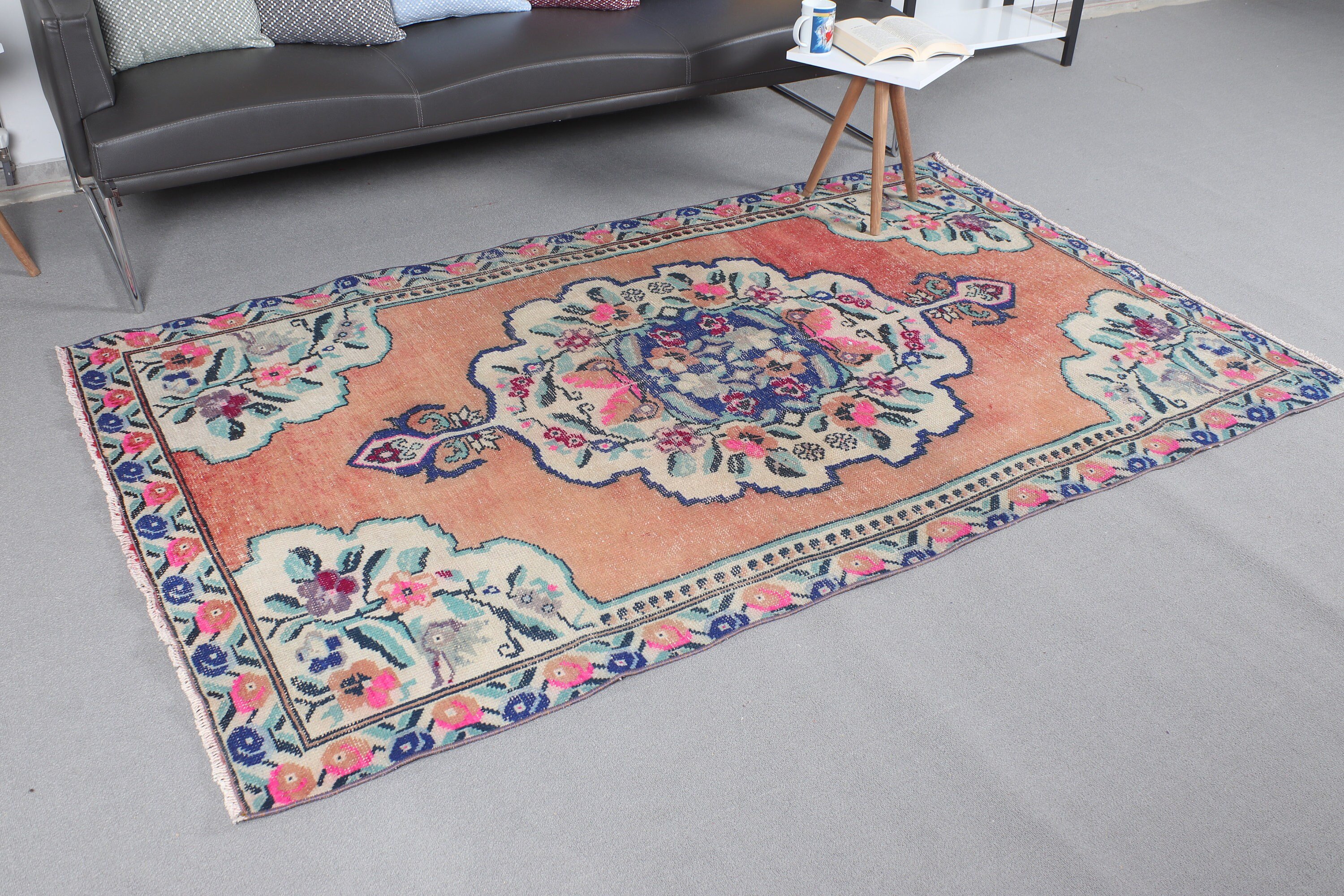 Pastel Rug, Indoor Rug, Turkish Rug, Floor Rug, Brown Bedroom Rugs, Kitchen Rug, Moroccan Rugs, Pale Rug, 4.4x7.3 ft Area Rugs, Vintage Rug