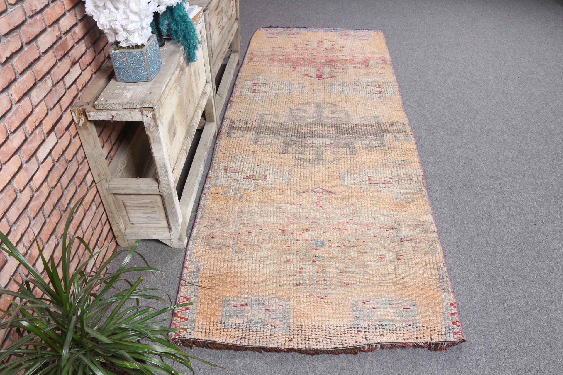 Vintage Halı, Oushak Halı, Mutfak Halıları, Runner Halıları, Antika Halı, Turuncu Yer Halısı, Türk Halısı, Koridor Halısı, 3,1x8,5 ft Runner Halısı