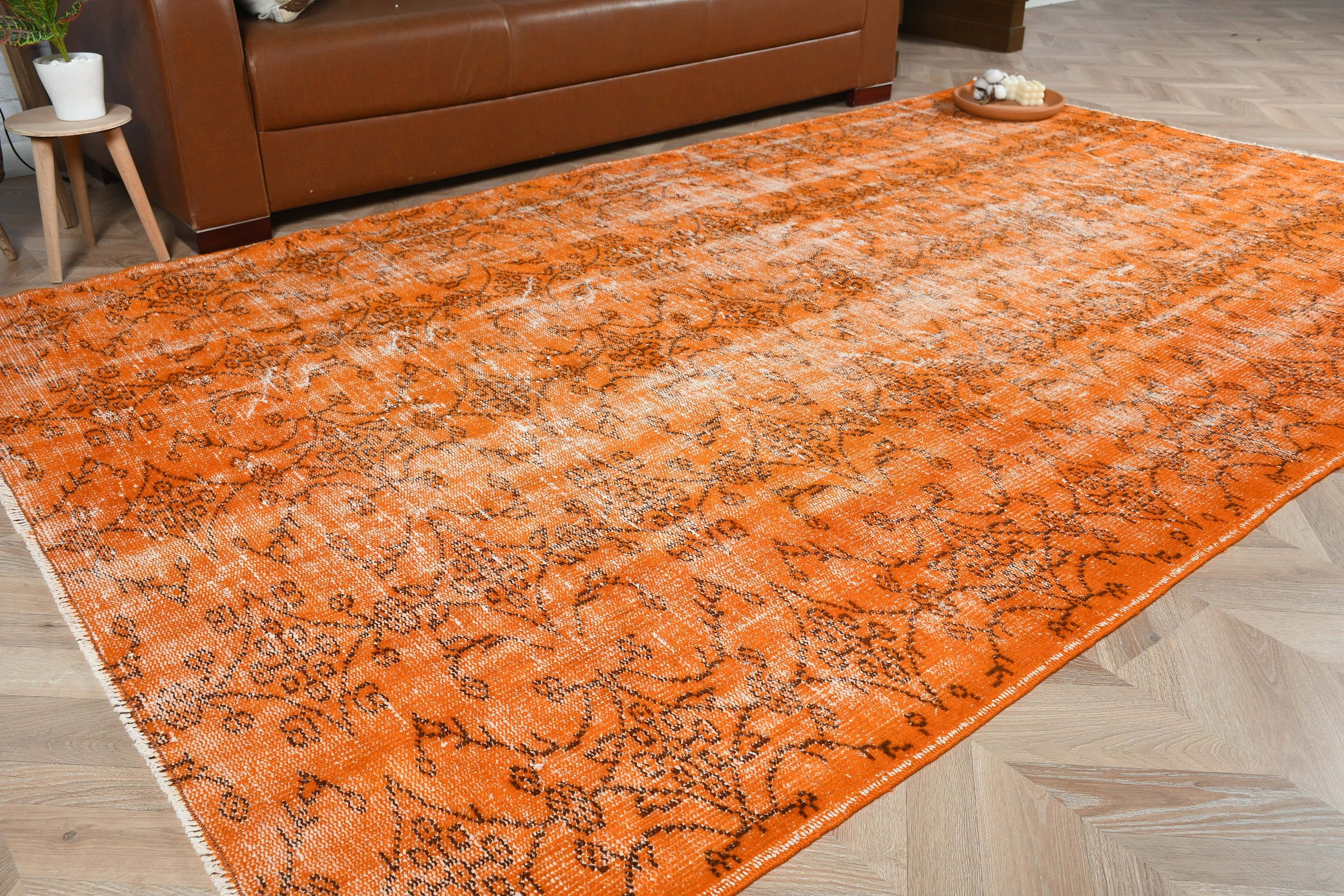 5.8x9.4 ft Large Rug, Dining Room Rug, Rugs for Salon, Oushak Rug, Salon Rug, Turkish Rug, Orange Floor Rug, Vintage Rug, Moroccan Rug