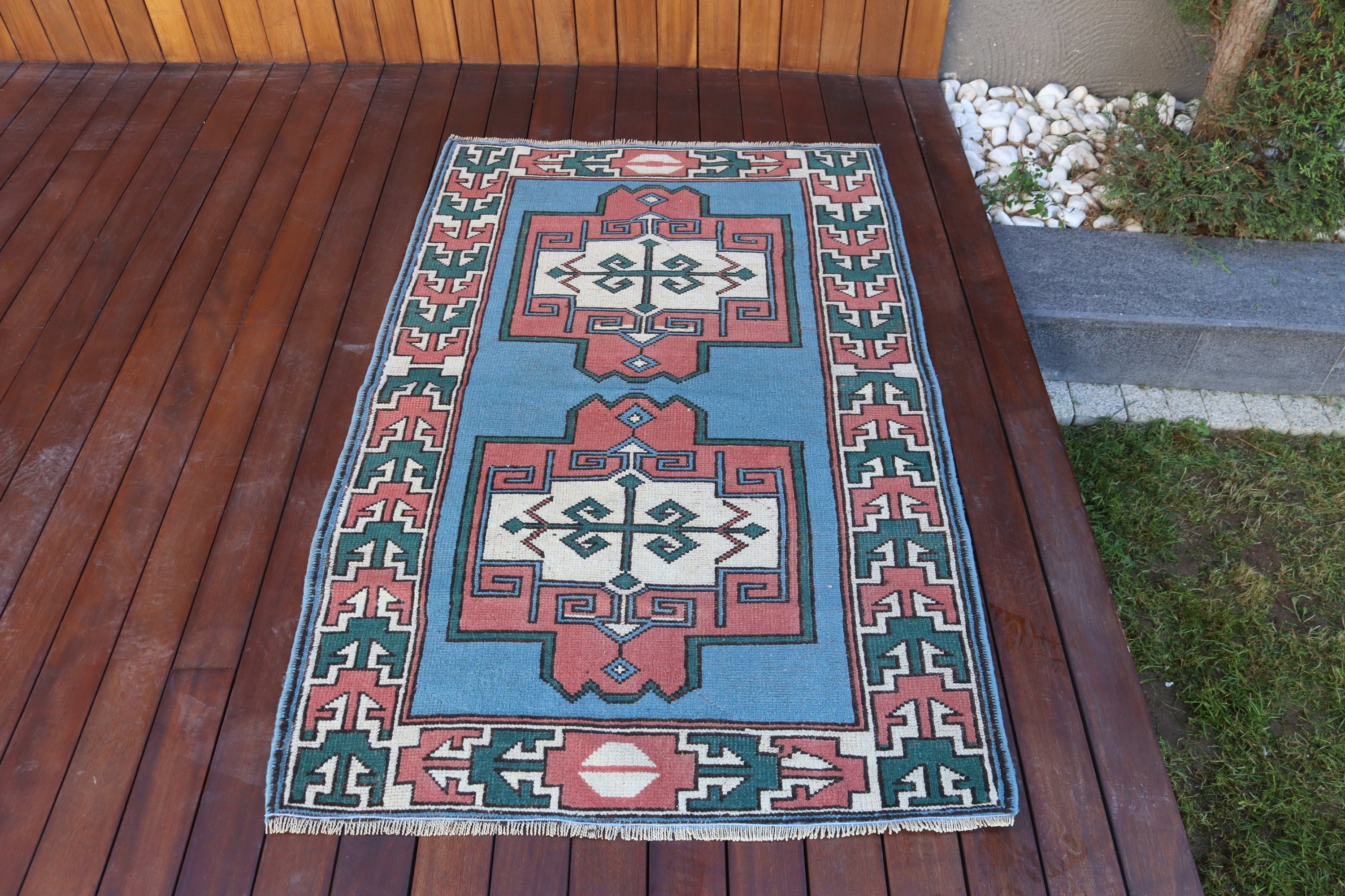 Düz Dokuma Halılar, 3.1x4.9 ft Aksan Halıları, Vintage Halılar, Çocuk Halıları, Mavi Geometrik Halı, Türk Halısı, Giriş Halıları, Modern Halılar