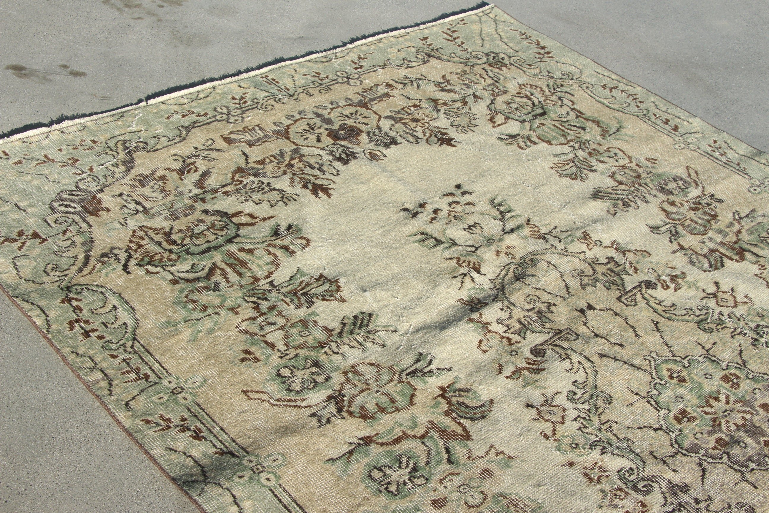 Büyük Oushak Halı, 5.7x9.1 ft Büyük Halılar, El Dokuma Halı, Vintage Halılar, Yemek Odası Halısı, Türk Halıları, Kahverengi Oushak Halıları, Antika Kilimler