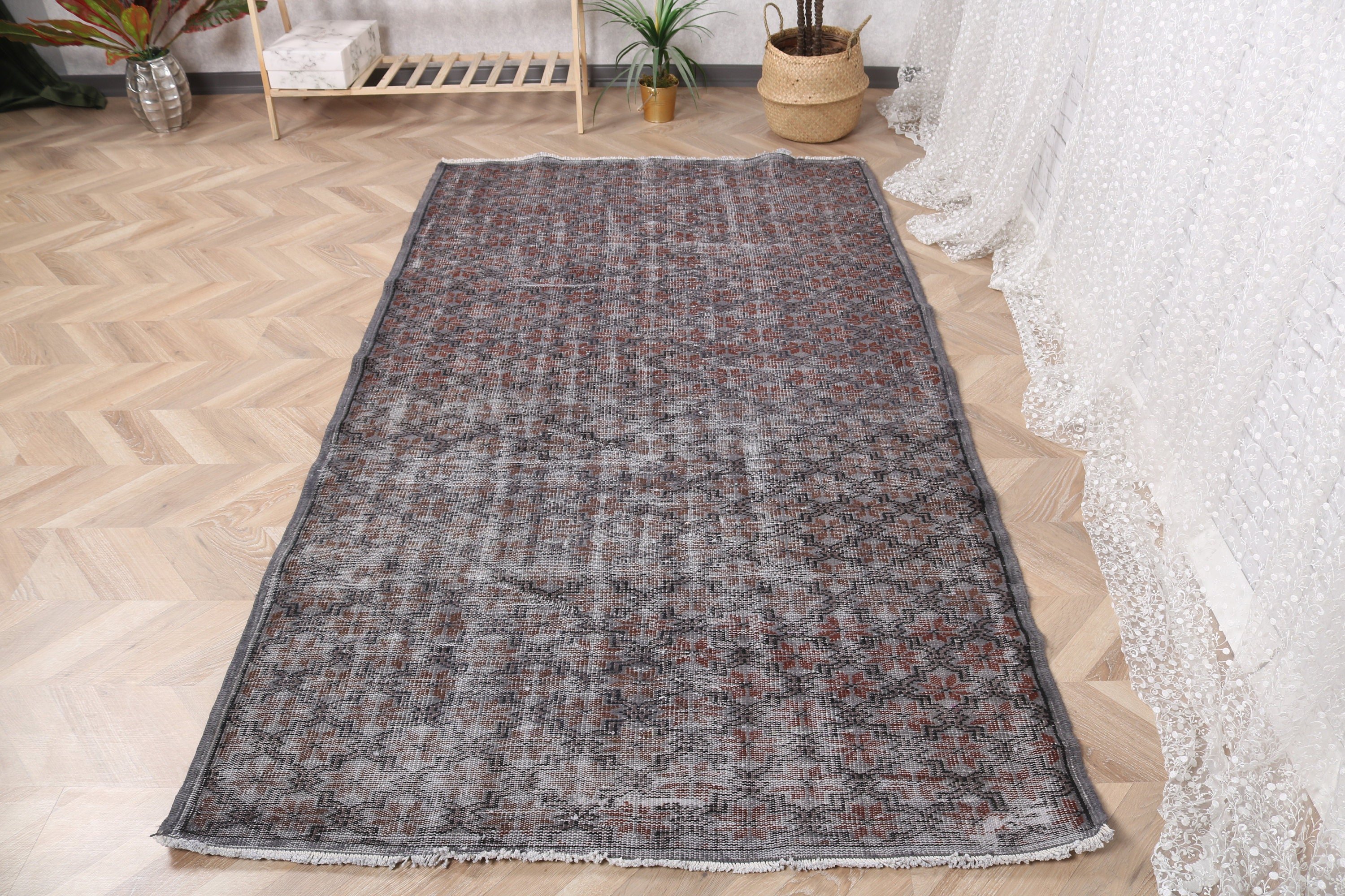 Oushak Halı, 4.3x7.7 ft Alan Halıları, Vintage Alan Halıları, Türk Halısı, Gri Mutfak Halısı, Vintage Halı, Sanatsal Halı, Havalı Halılar, Boho Alan Halıları