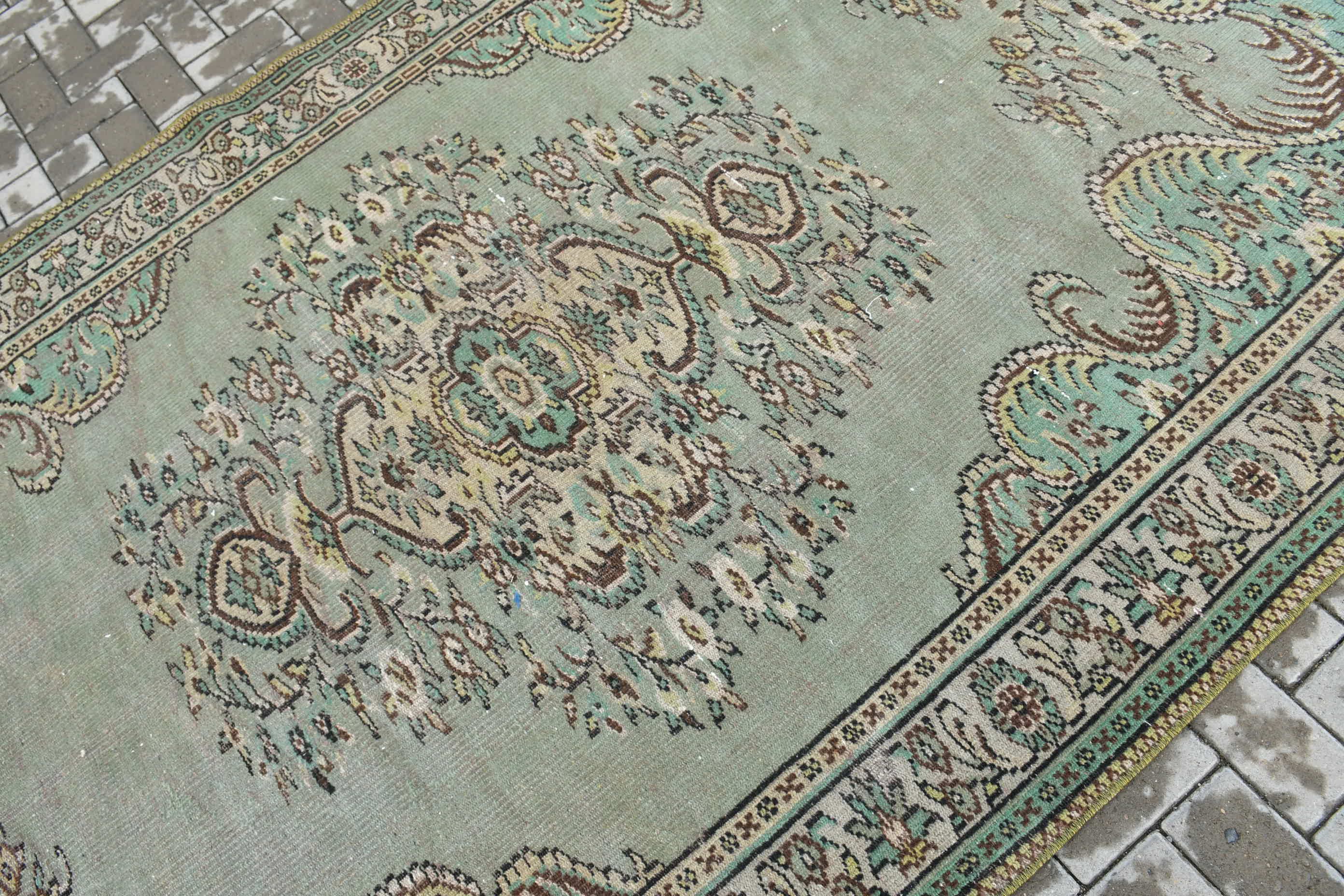 Turkish Rugs, Bedroom Rug, Green Moroccan Rug, Vintage Rug, Salon Rug, 5.8x9.5 ft Large Rug, Home Decor Rugs, Moroccan Rug, Dorm Rugs