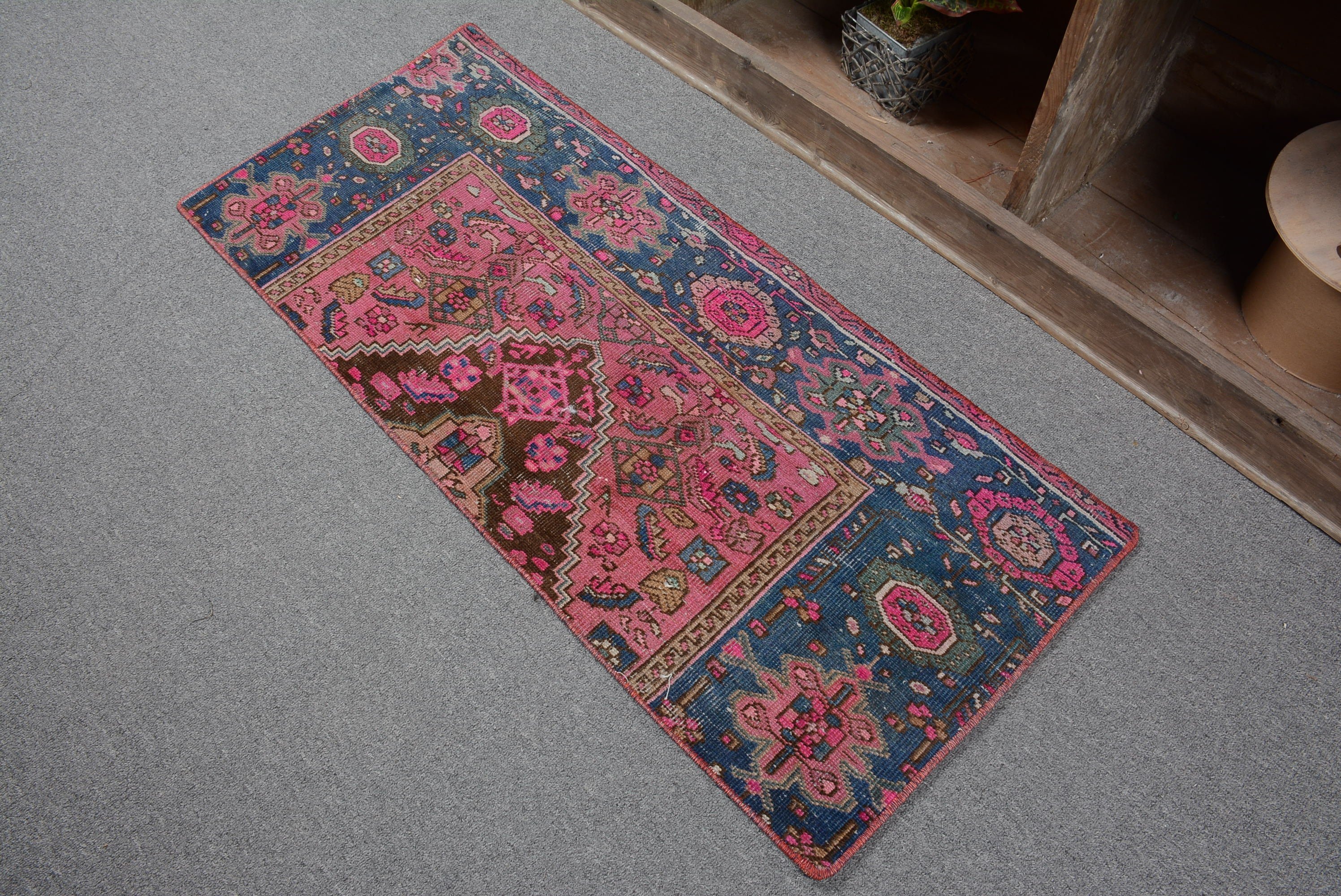 Vintage Rug, Bedroom Rug, Wall Hanging Rug, Car Mat Rug, Oriental Rugs, Pink Antique Rug, Flatweave Rug, Turkish Rugs, 1.6x3.7 ft Small Rug