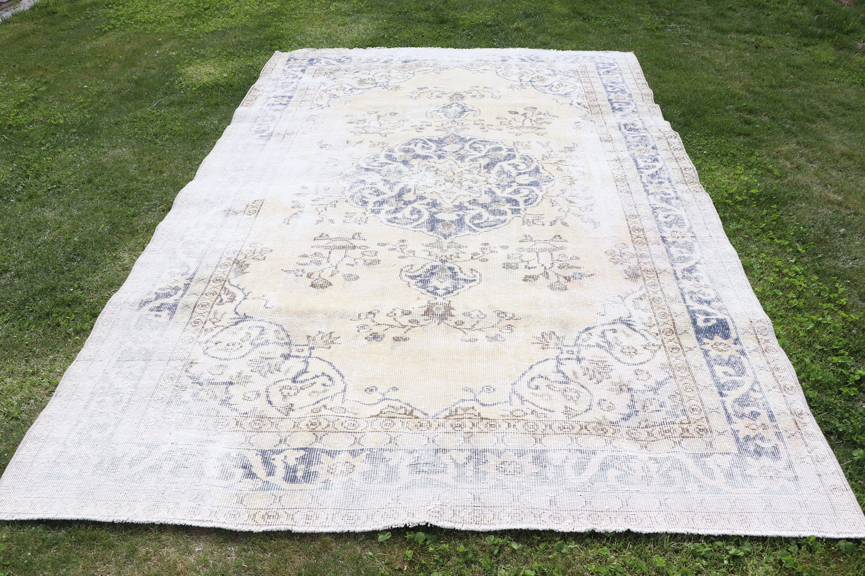 6.5x10 ft Büyük Halı, Vintage Halılar, Oryantal Halı, Türk Halısı, Bej Fas Halısı, Düz Dokuma Halı, Yemek Odası Halıları, Oturma Odası Halıları