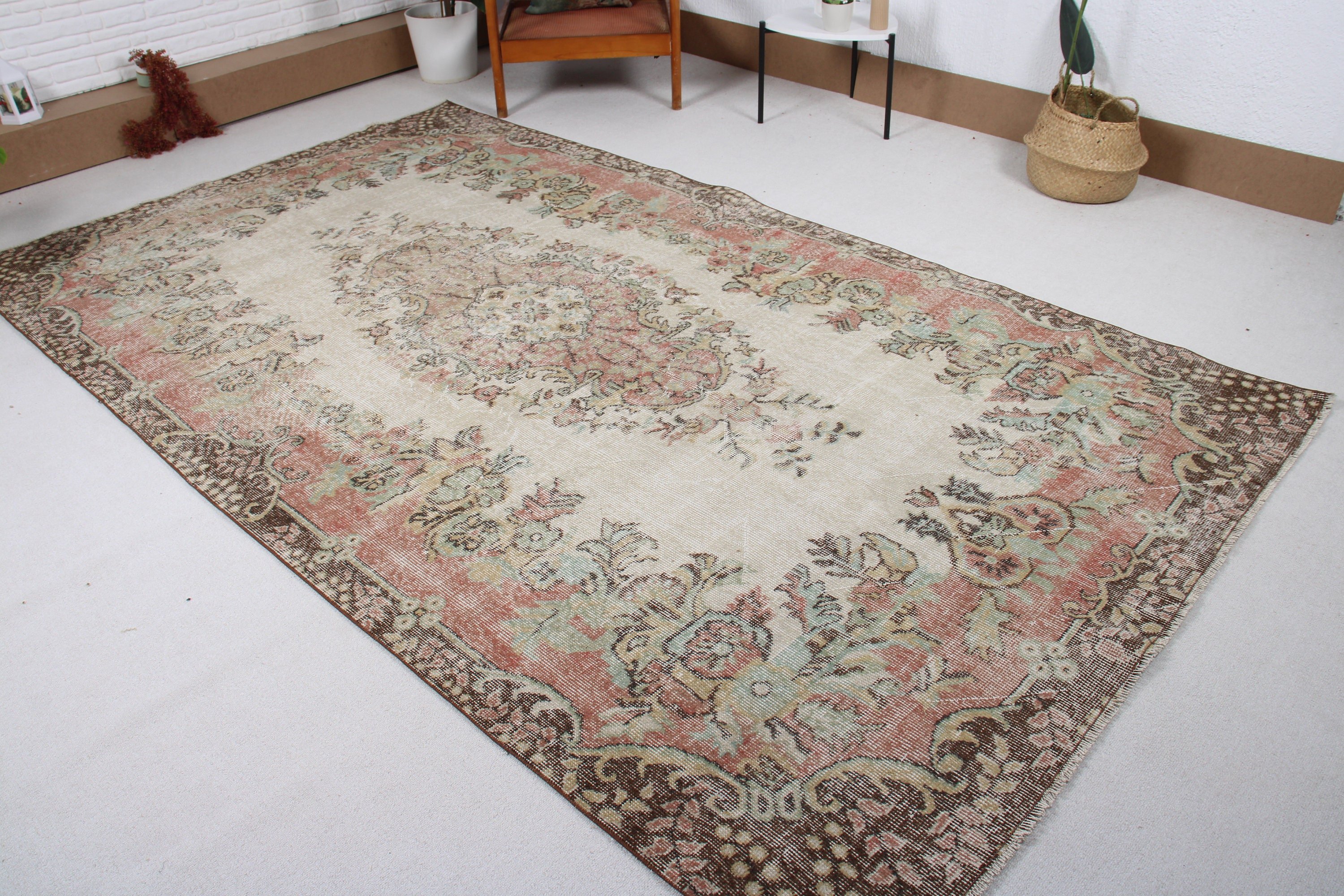 Vintage Halılar, 5.9x10.3 ft Büyük Halı, Bej Mutfak Halıları, Geometrik Halı, Büyük Boho Halı, Ev Dekor Halıları, Türk Halısı, Aztek Halıları, Salon Halısı