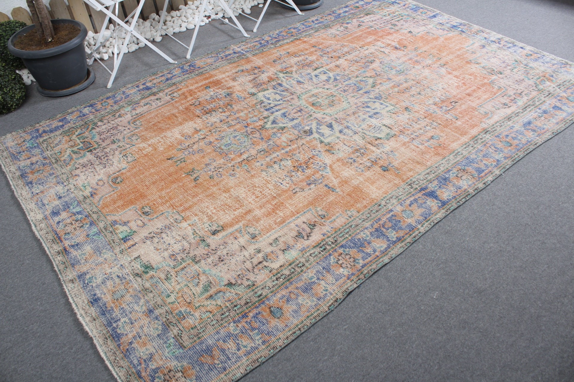 Eski Halı, 5.9x9.4 ft Büyük Halı, Oushak Halıları, Yatak Odası Halıları, Türk Halısı, Turuncu Oryantal Halı, Yatak Odası Halısı, Vintage Halılar, Yemek Odası Halısı