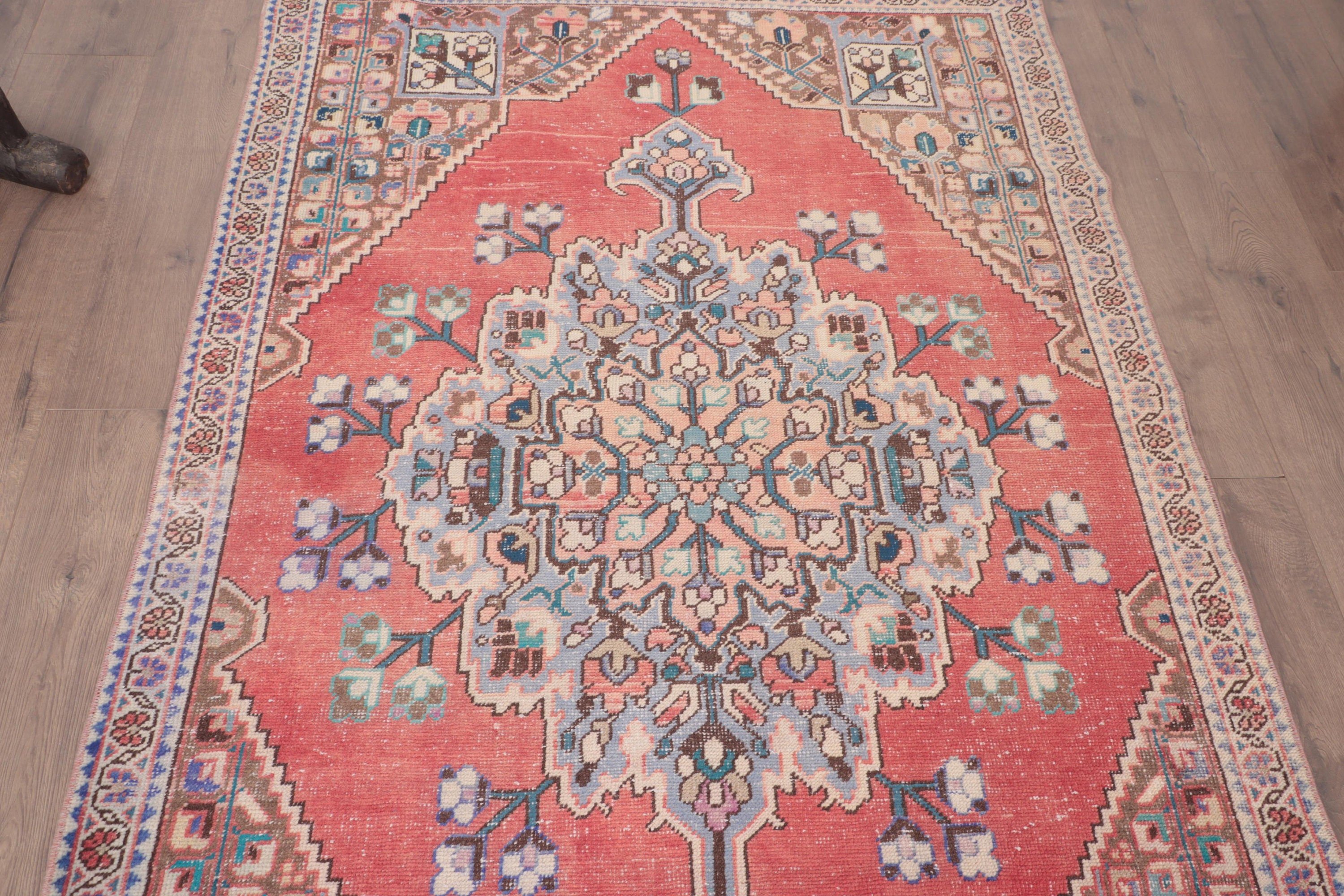 Pink Kitchen Rugs, Statement Rugs, Boho Area Rug, 4.2x6.3 ft Area Rugs, Dining Room Rugs, Vintage Rug, Turkish Rugs